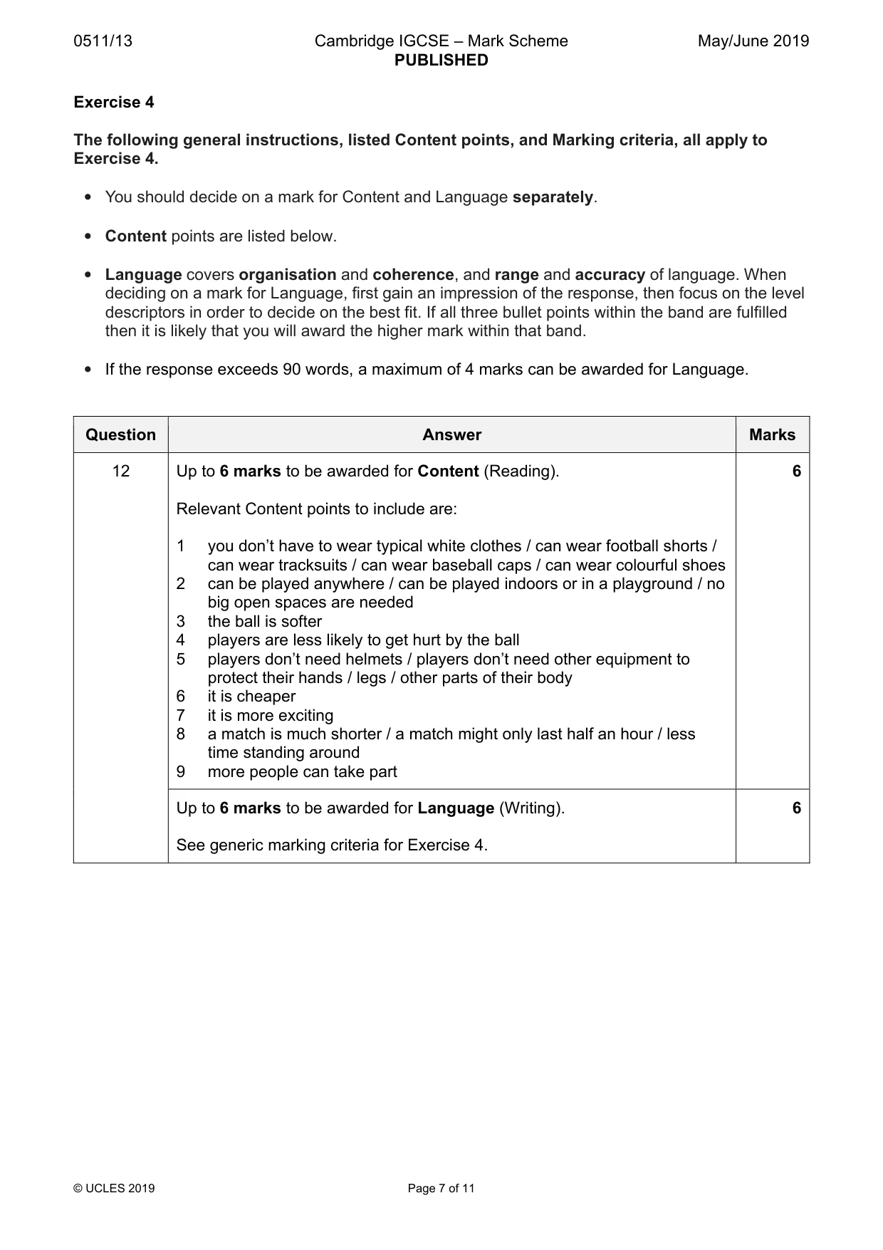 Mark scheme, page 7 of 11