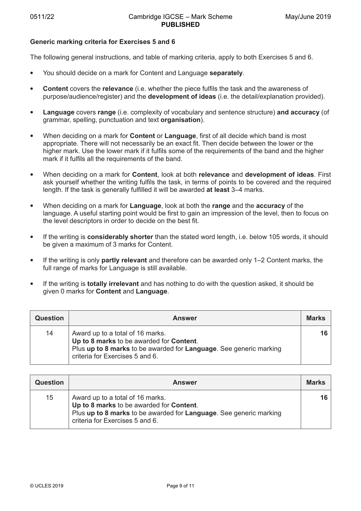 Mark scheme, page 9 of 11