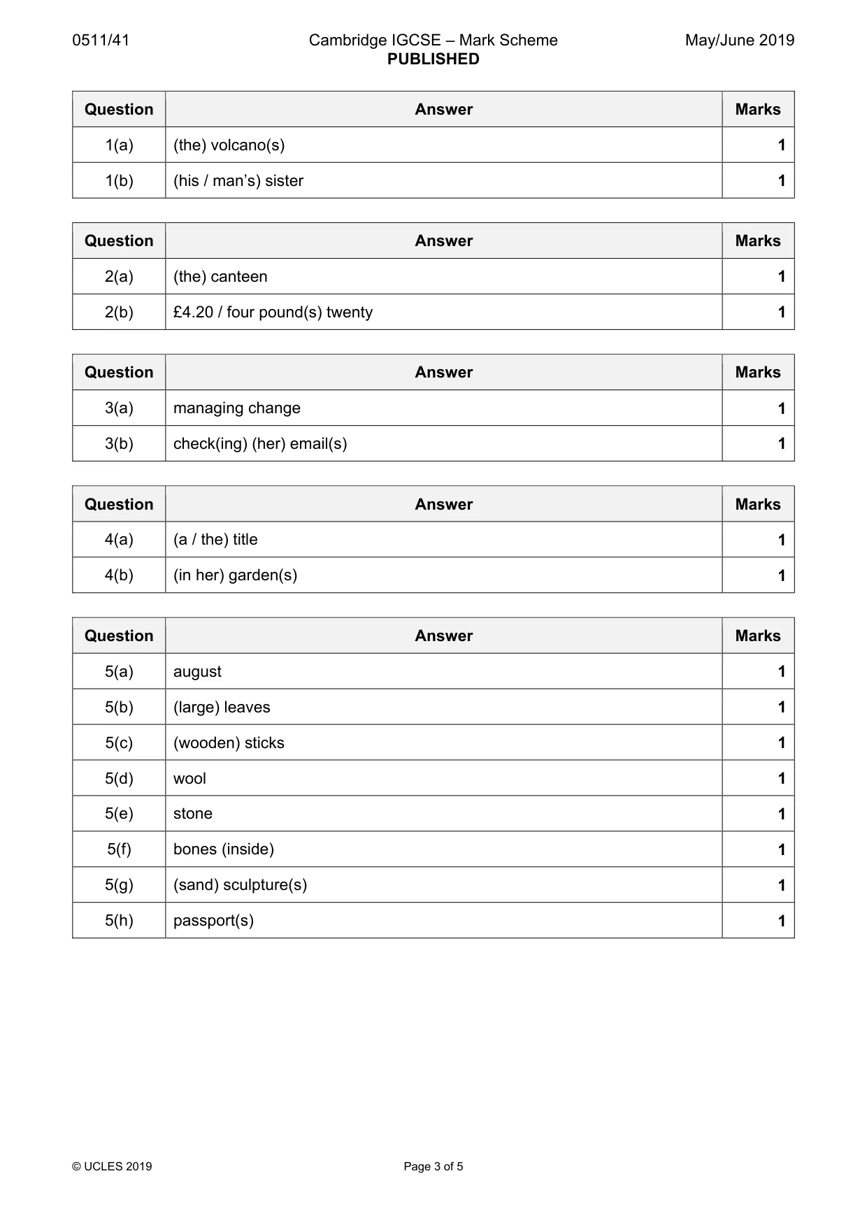 Mark scheme, page 3 of 5