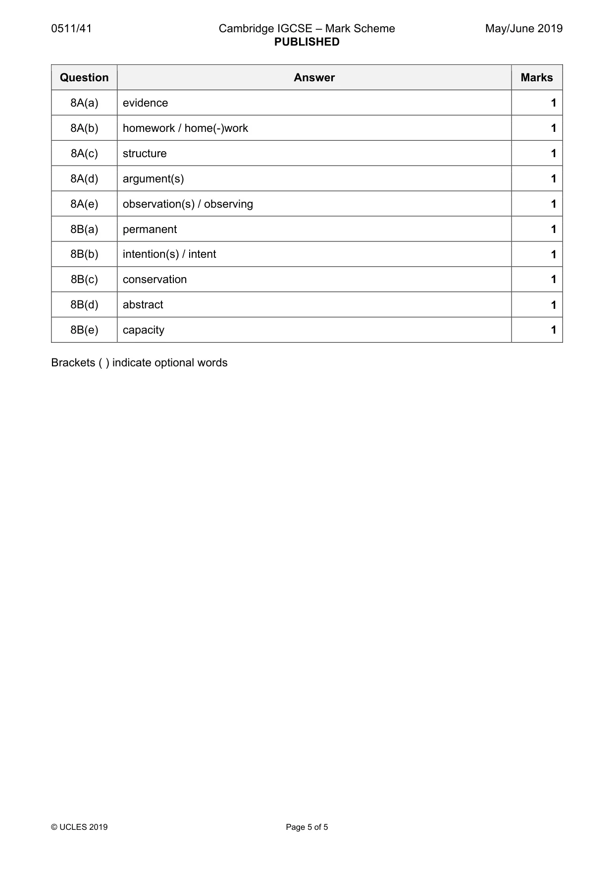 Mark scheme, page 5 of 5