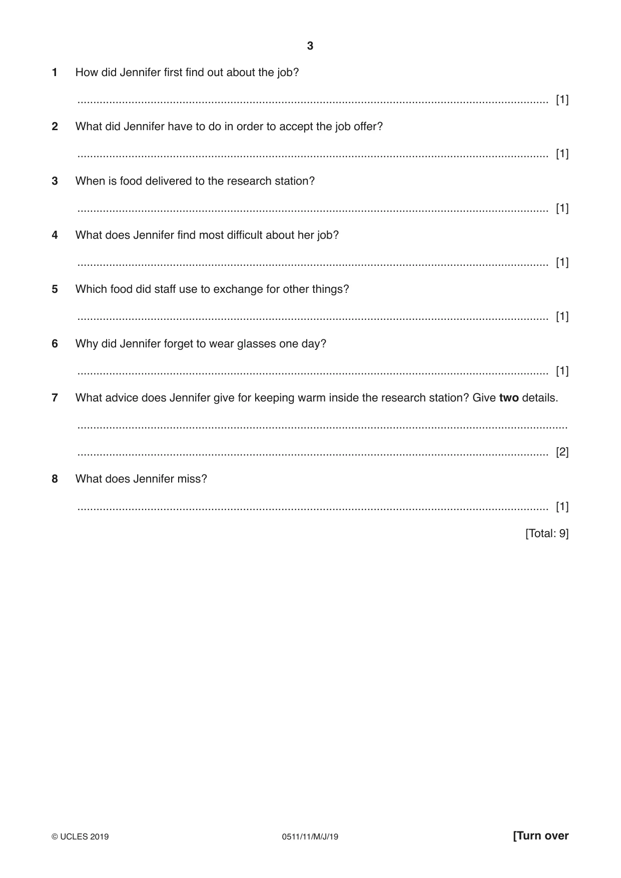 Cambridge IGCSE English - Second Language (count-in oral) 0511 2019 May/June Paper 1 · Variant 1 question paper, page 3 of 16