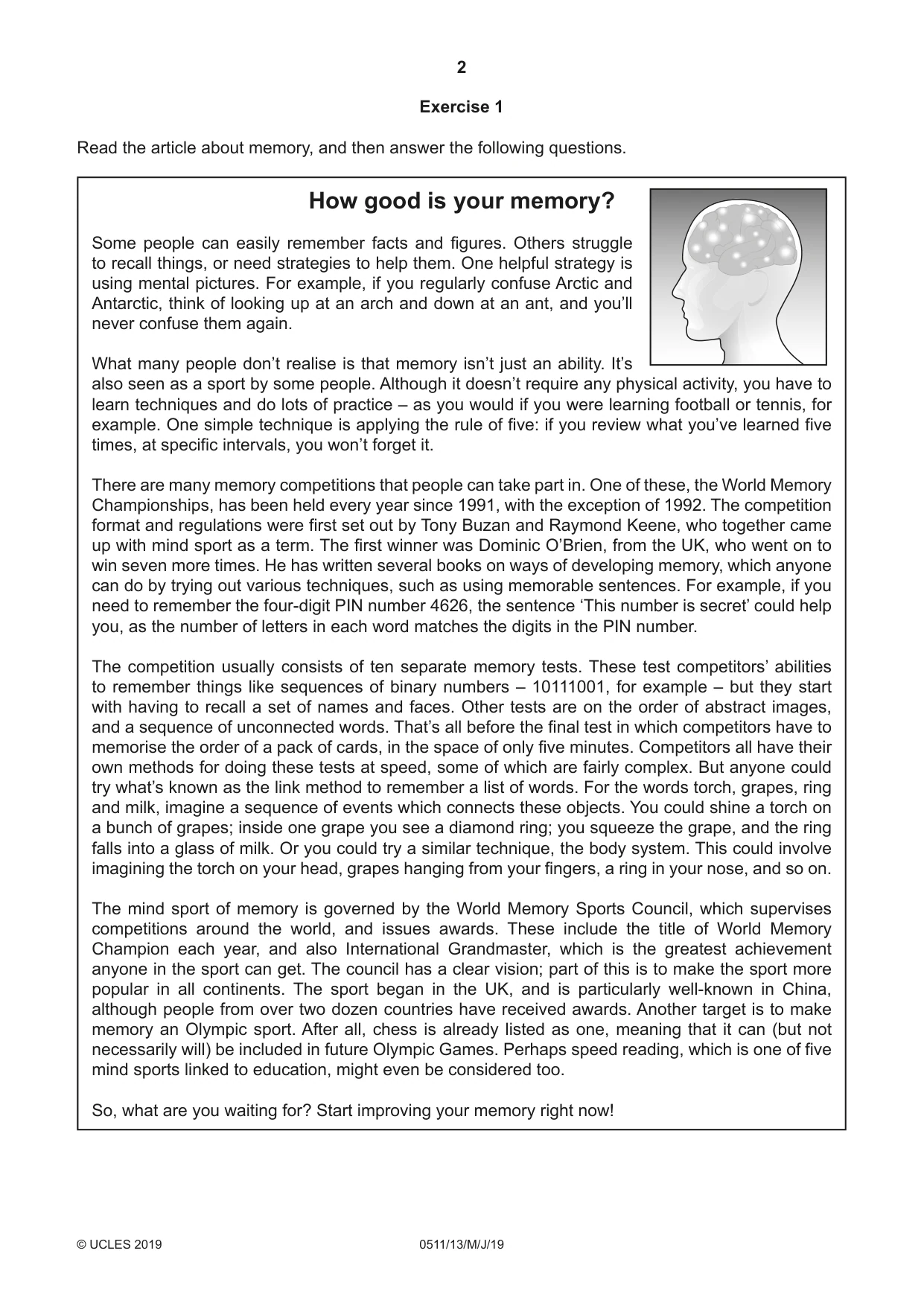 Cambridge IGCSE English - Second Language (count-in oral) 0511 2019 May/June Paper 1 · Variant 3 question paper, page 2 of 16