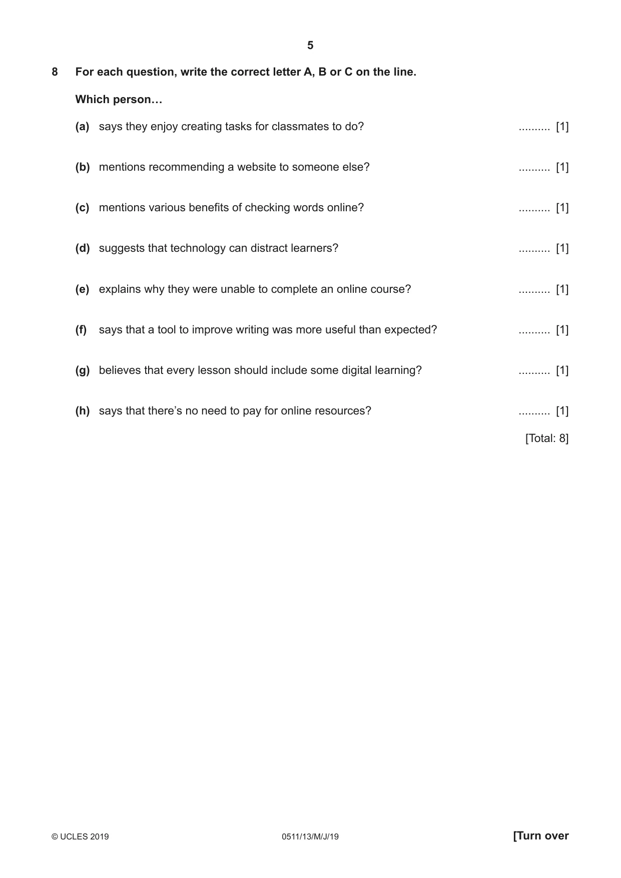 Cambridge IGCSE English - Second Language (count-in oral) 0511 2019 May/June Paper 1 · Variant 3 question paper, page 5 of 16
