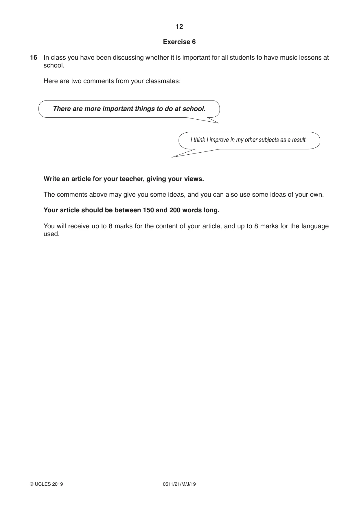 Cambridge IGCSE English - Second Language (count-in oral) 0511 2019 May/June Paper 2 · Variant 1 question paper, page 12 of 16
