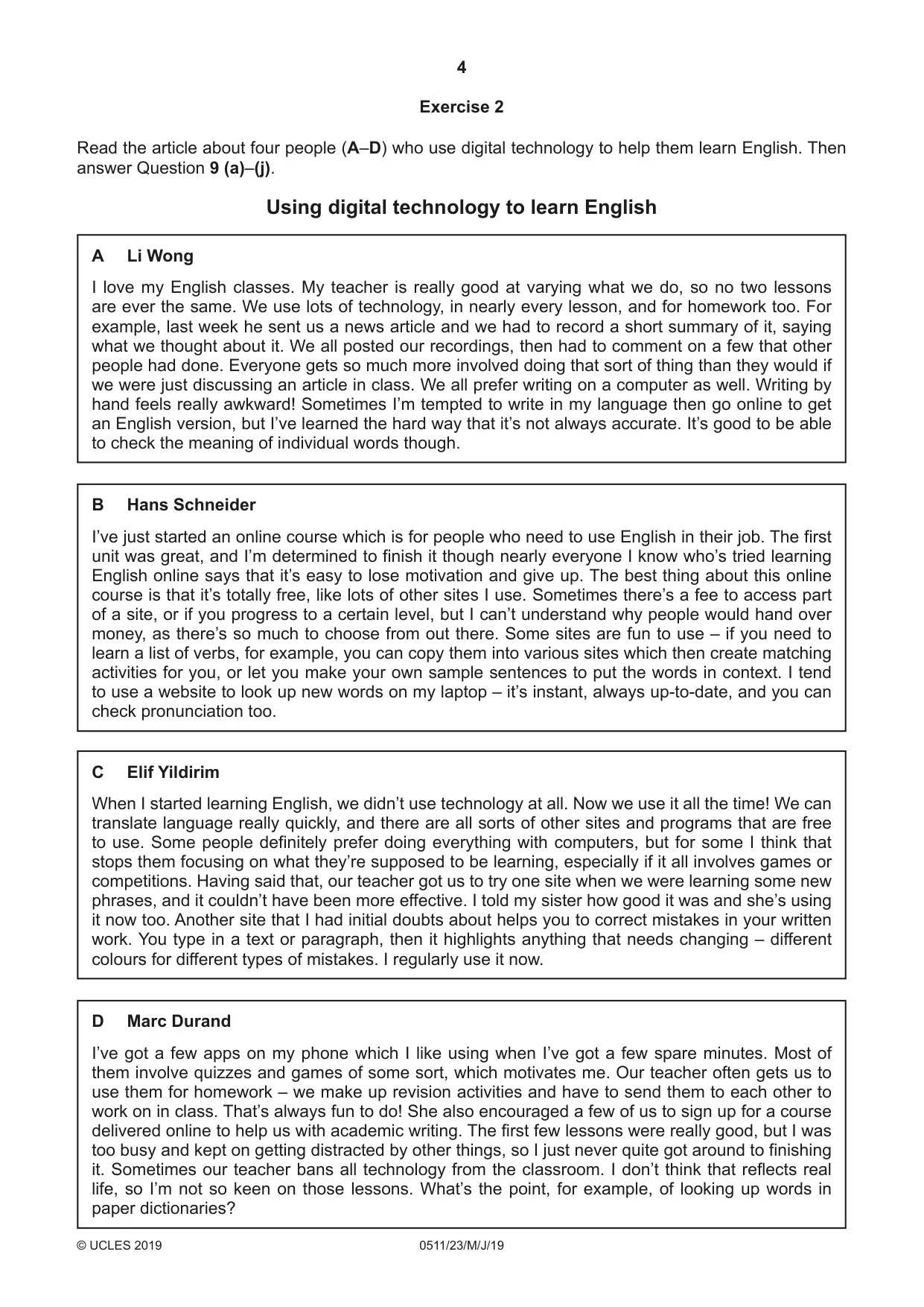 Cambridge IGCSE English - Second Language (count-in oral) 0511 2019 May/June Paper 2 · Variant 3 question paper, page 4 of 16