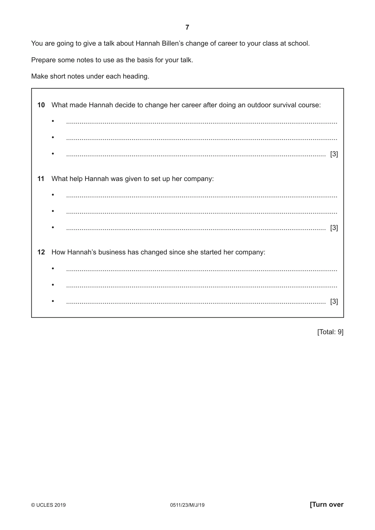 Cambridge IGCSE English - Second Language (count-in oral) 0511 2019 May/June Paper 2 · Variant 3 question paper, page 7 of 16