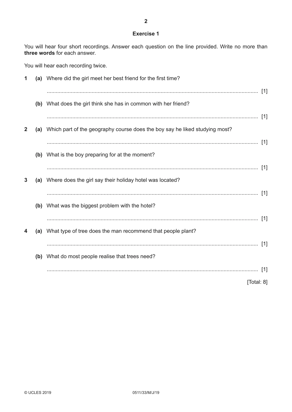 Cambridge IGCSE English - Second Language (count-in oral) 0511 2019 May/June Paper 3 · Variant 3 question paper, page 2 of 8