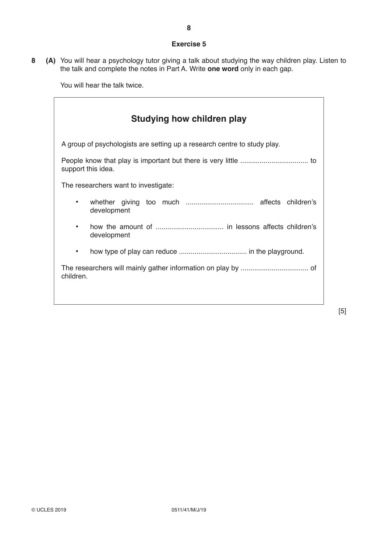 Cambridge IGCSE English - Second Language (count-in oral) 0511 2019 May/June Paper 4 · Variant 1 question paper, page 8 of 12