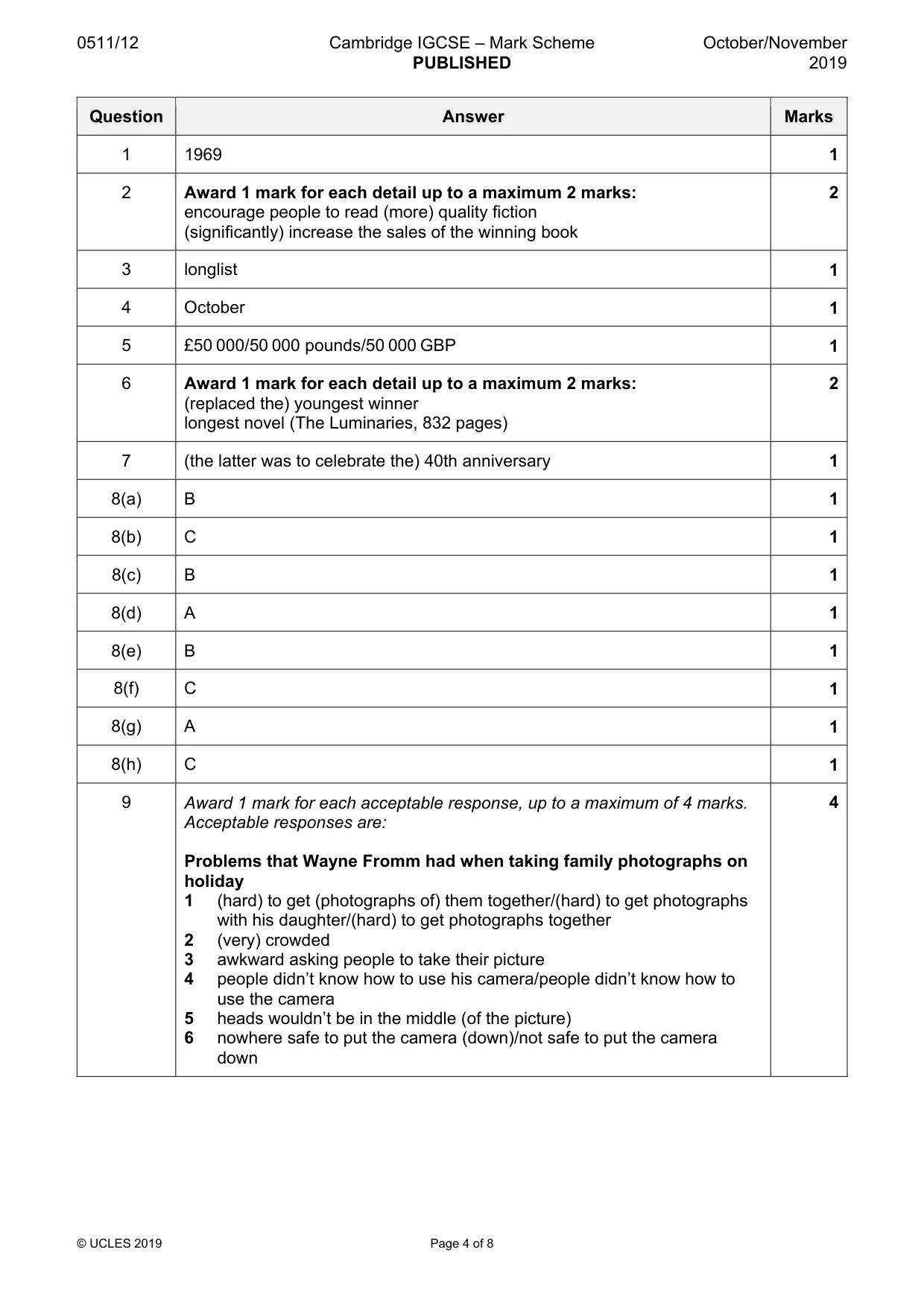 Mark scheme, page 4 of 8