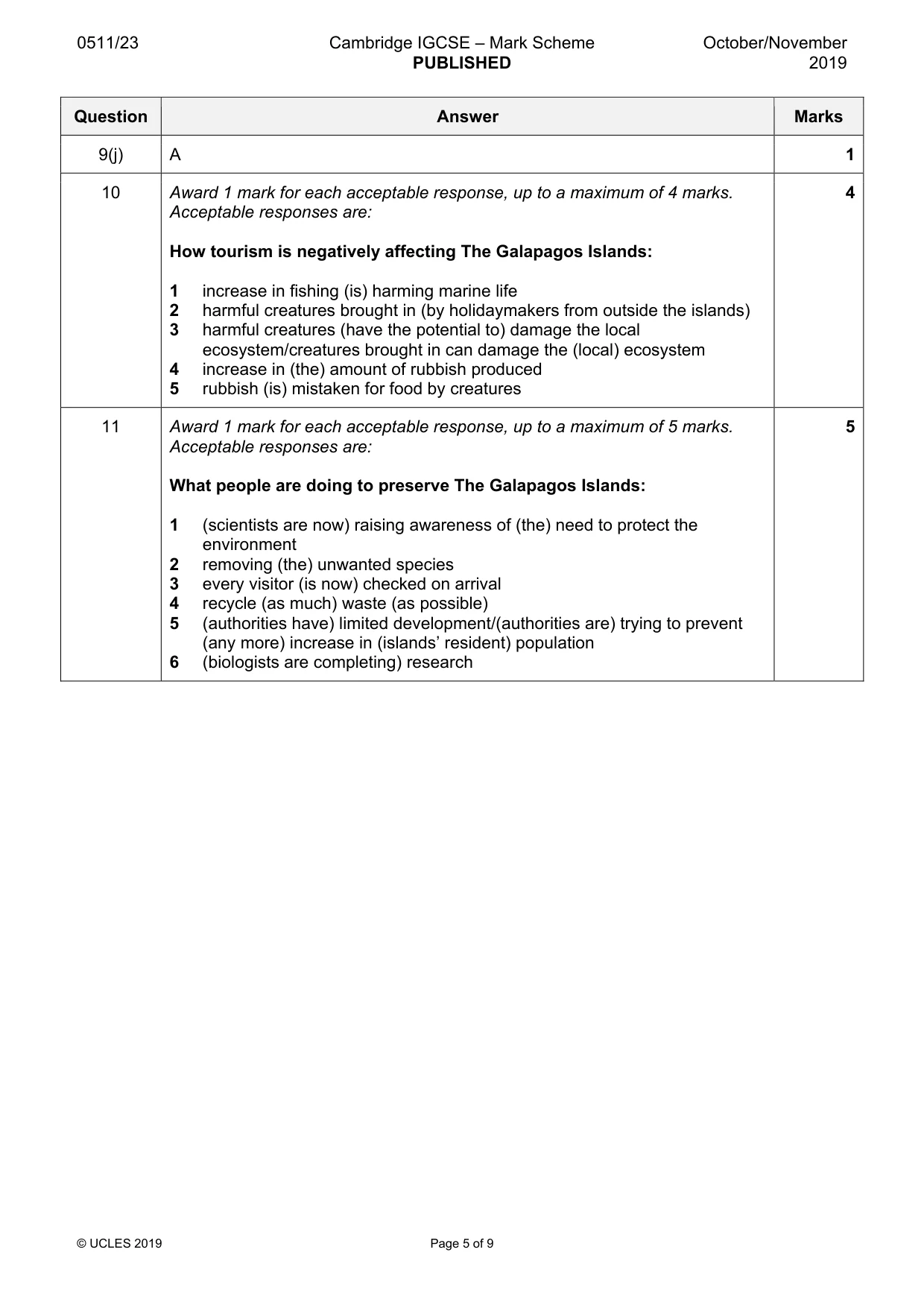 Mark scheme, page 5 of 9