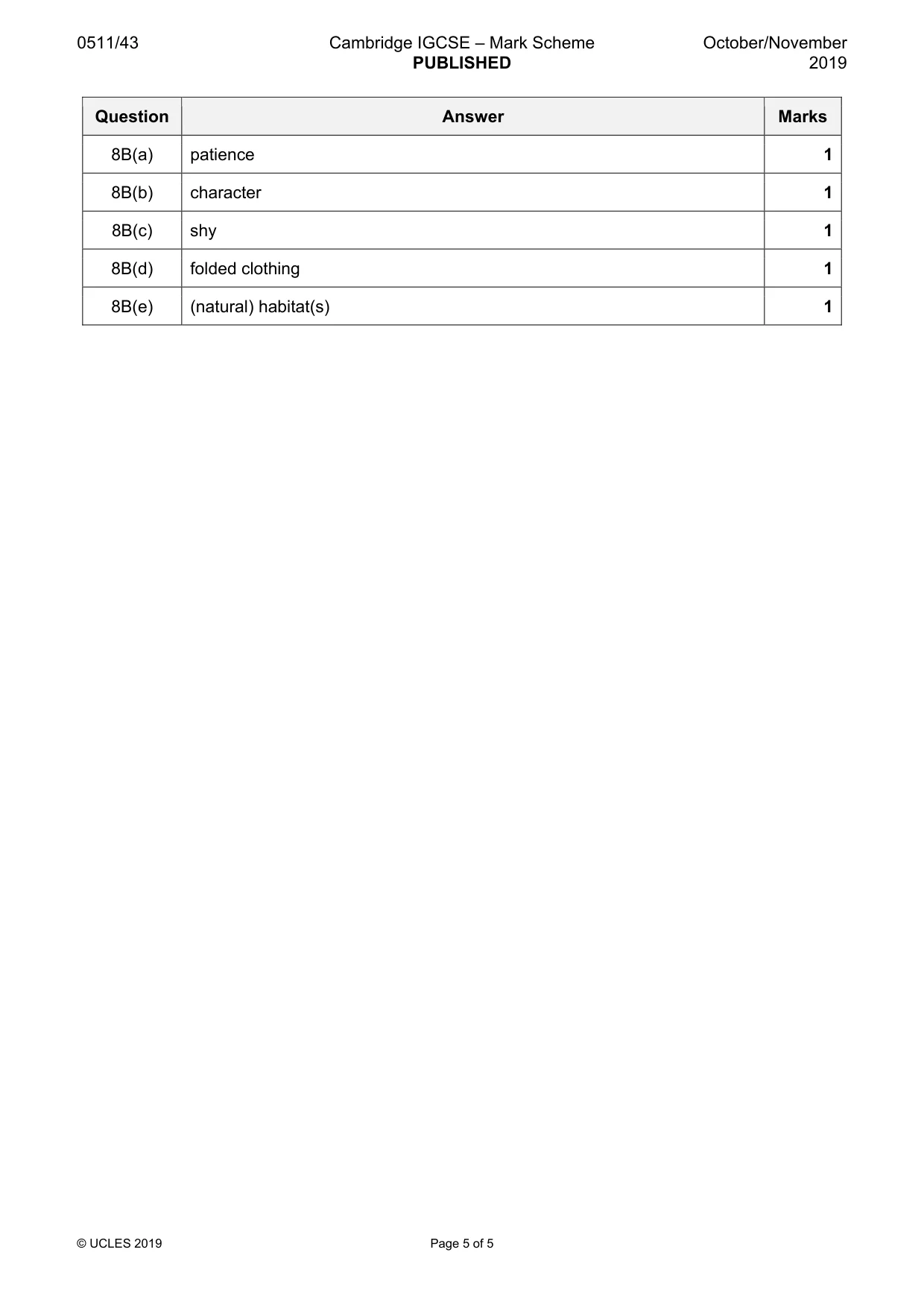 Mark scheme, page 5 of 5