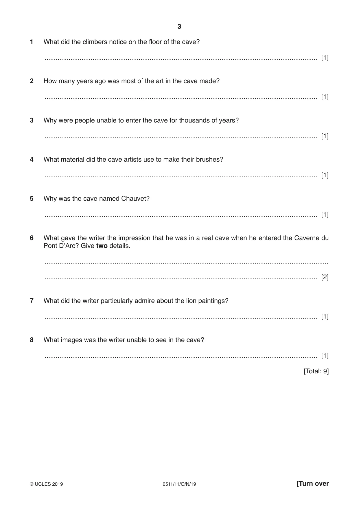 Cambridge IGCSE English - Second Language (count-in oral) 0511 2019 Oct/Nov Paper 1 · Variant 1 question paper, page 3 of 16