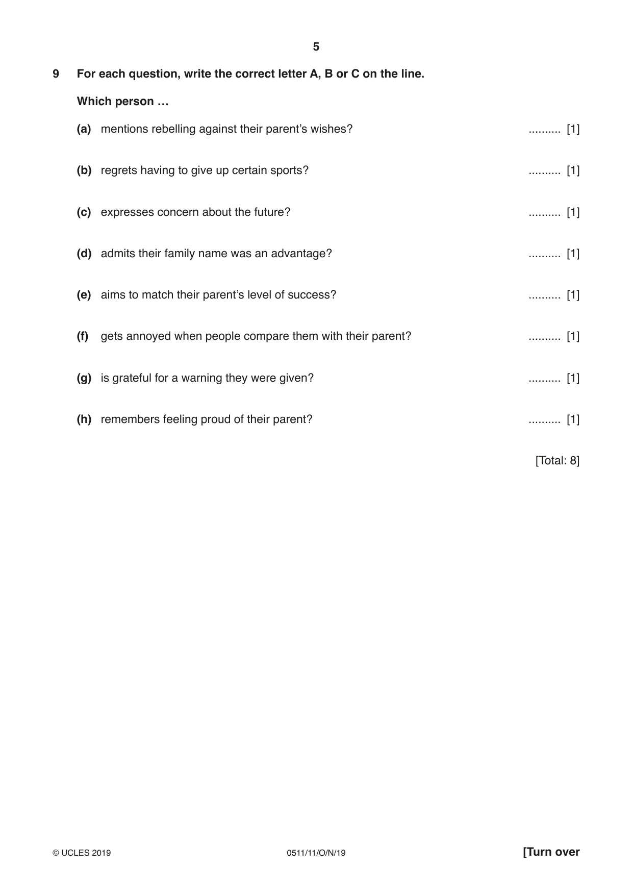 Cambridge IGCSE English - Second Language (count-in oral) 0511 2019 Oct/Nov Paper 1 · Variant 1 question paper, page 5 of 16