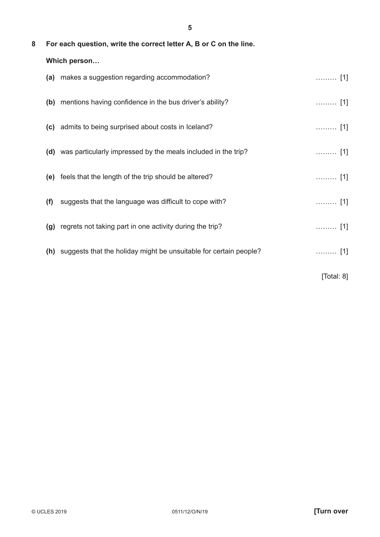 Cambridge IGCSE English - Second Language (count-in oral) 0511 2019 Oct/Nov Paper 1 · Variant 2 question paper, page 5 of 16