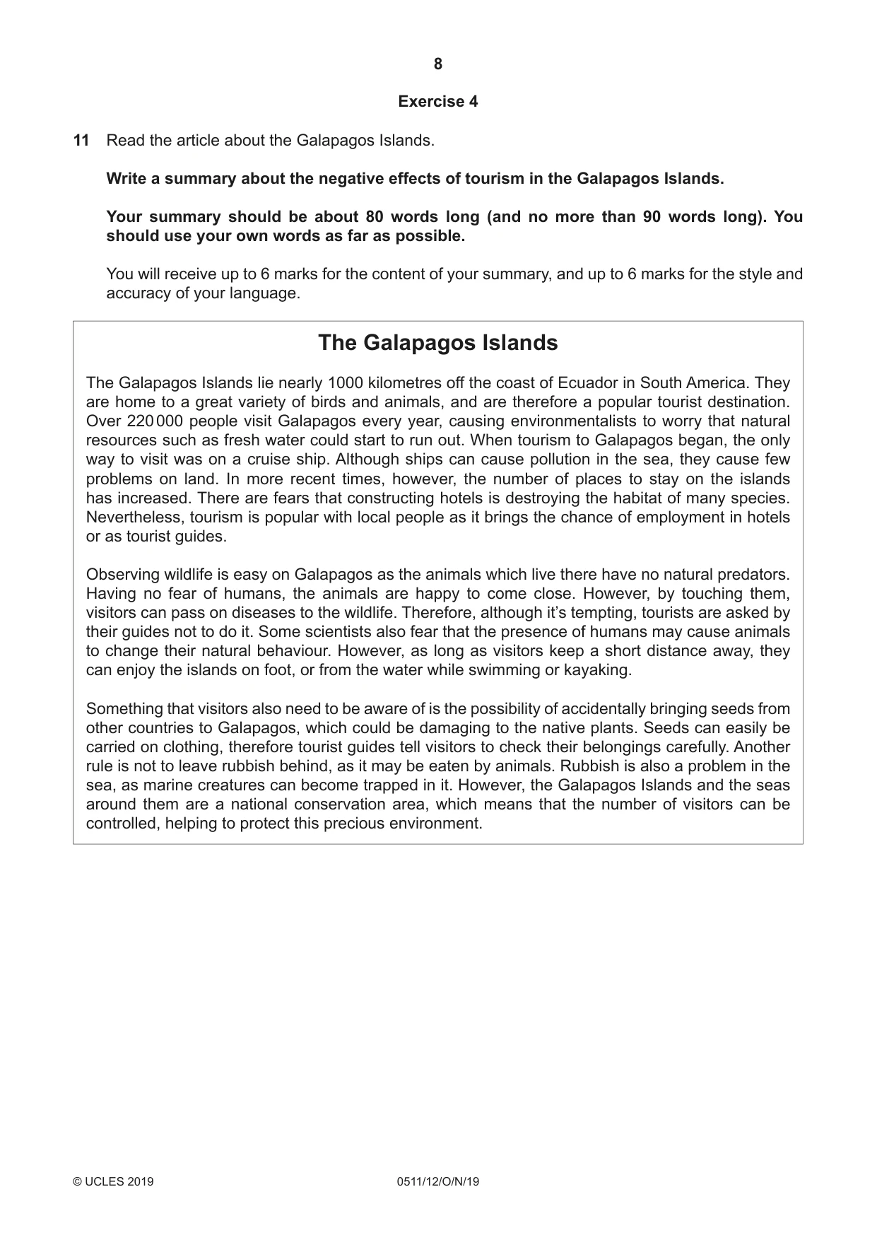 Cambridge IGCSE English - Second Language (count-in oral) 0511 2019 Oct/Nov Paper 1 · Variant 2 question paper, page 8 of 16