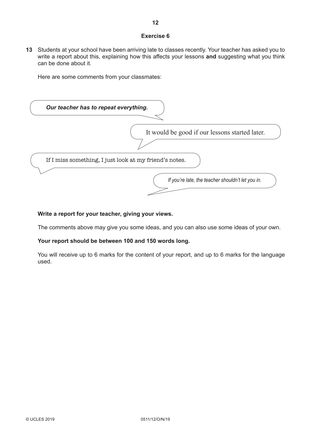 Cambridge IGCSE English - Second Language (count-in oral) 0511 2019 Oct/Nov Paper 1 · Variant 2 question paper, page 12 of 16
