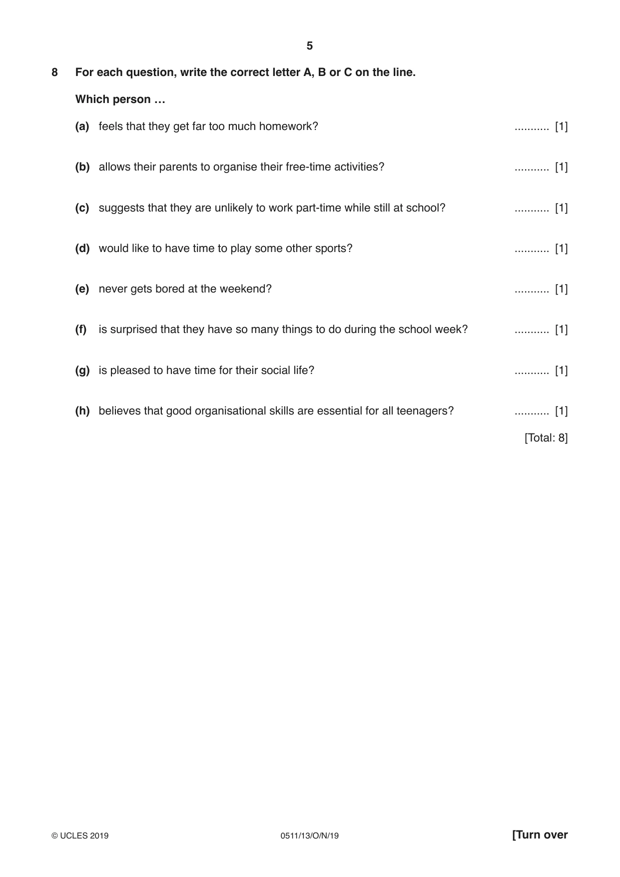 Cambridge IGCSE English - Second Language (count-in oral) 0511 2019 Oct/Nov Paper 1 · Variant 3 question paper, page 5 of 16