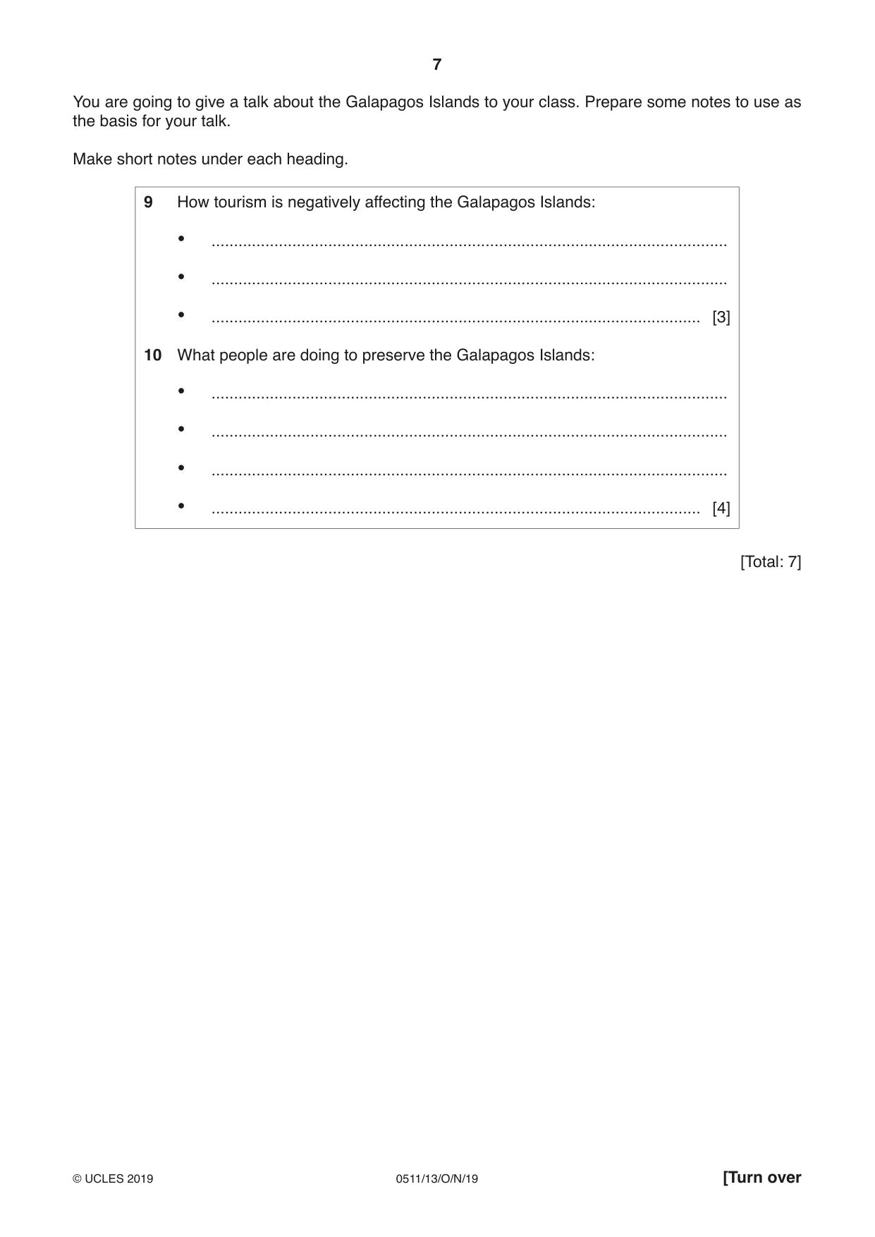 Cambridge IGCSE English - Second Language (count-in oral) 0511 2019 Oct/Nov Paper 1 · Variant 3 question paper, page 7 of 16