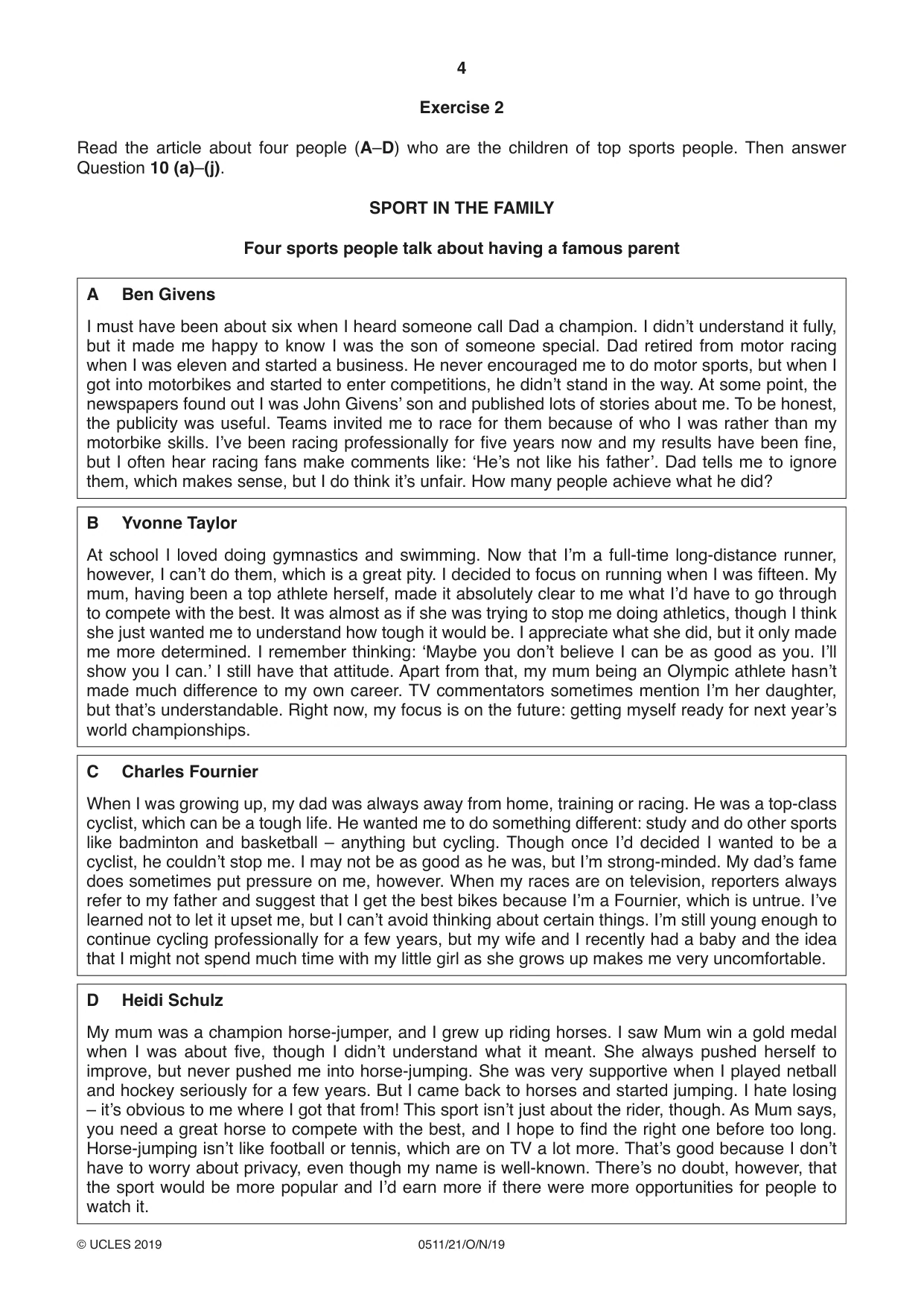Cambridge IGCSE English - Second Language (count-in oral) 0511 2019 Oct/Nov Paper 2 · Variant 1 question paper, page 4 of 16