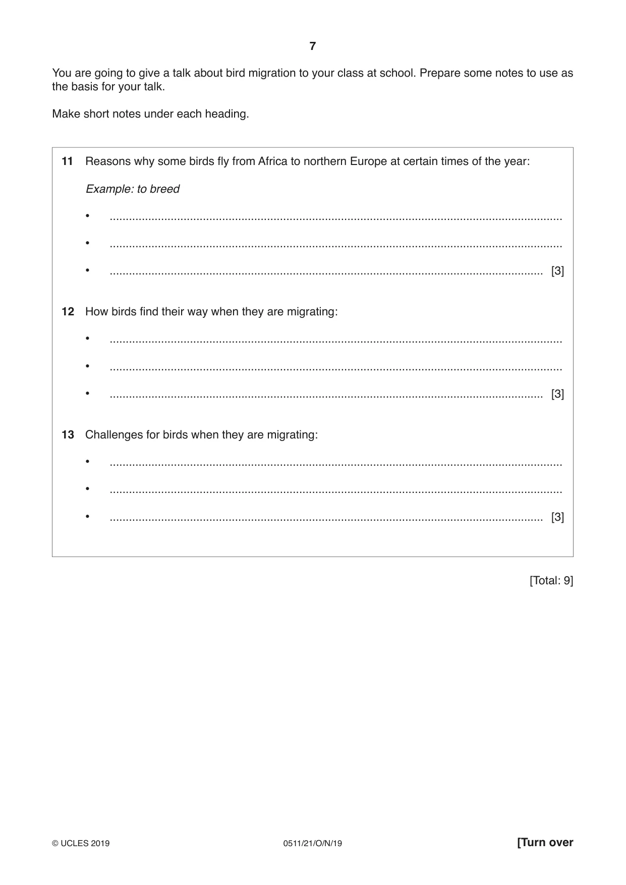 Cambridge IGCSE English - Second Language (count-in oral) 0511 2019 Oct/Nov Paper 2 · Variant 1 question paper, page 7 of 16