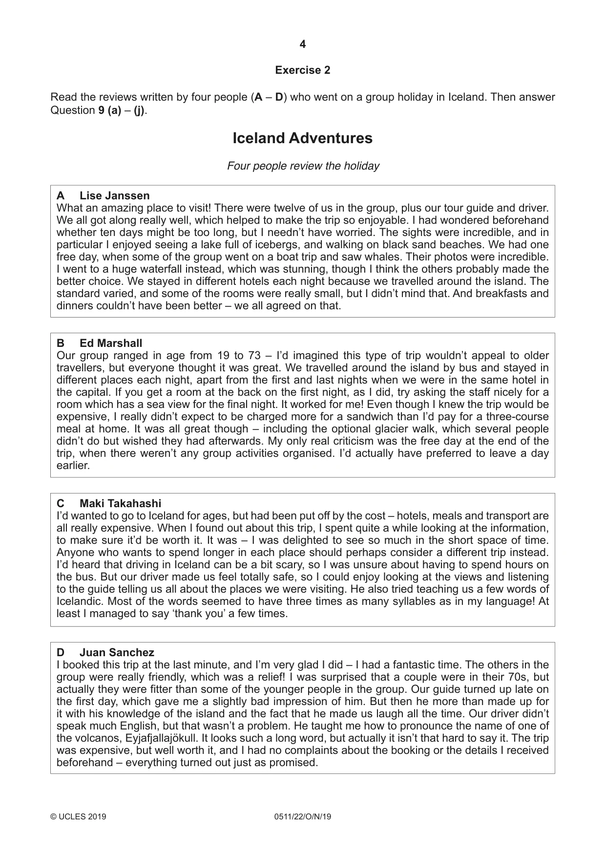 Cambridge IGCSE English - Second Language (count-in oral) 0511 2019 Oct/Nov Paper 2 · Variant 2 question paper, page 4 of 16