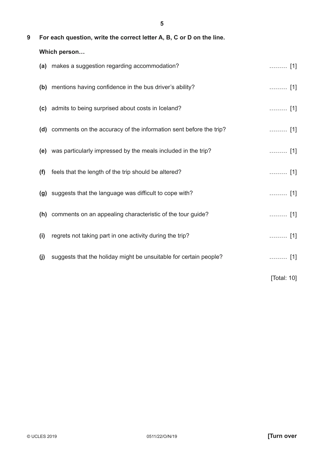 Cambridge IGCSE English - Second Language (count-in oral) 0511 2019 Oct/Nov Paper 2 · Variant 2 question paper, page 5 of 16