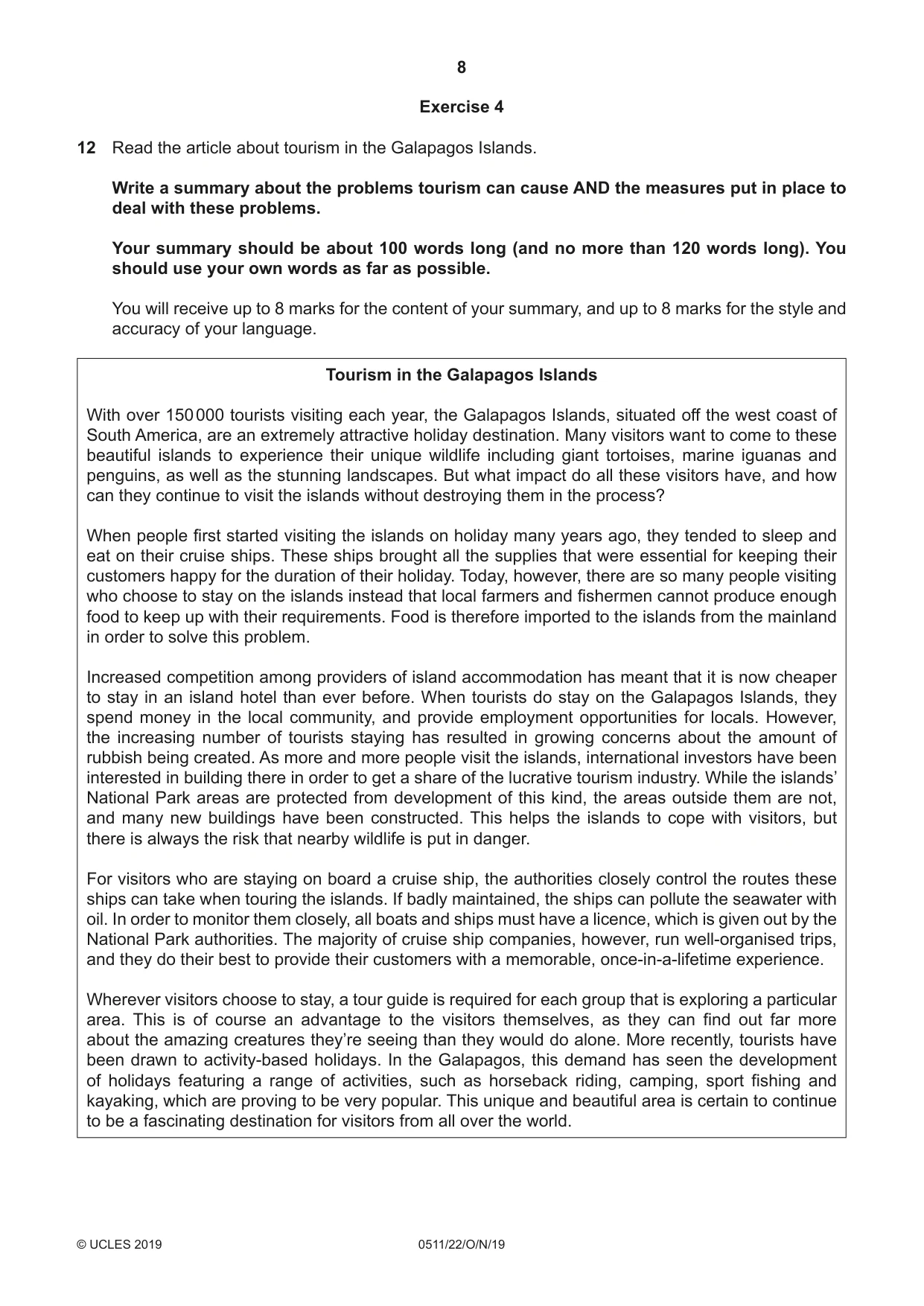 Cambridge IGCSE English - Second Language (count-in oral) 0511 2019 Oct/Nov Paper 2 · Variant 2 question paper, page 8 of 16