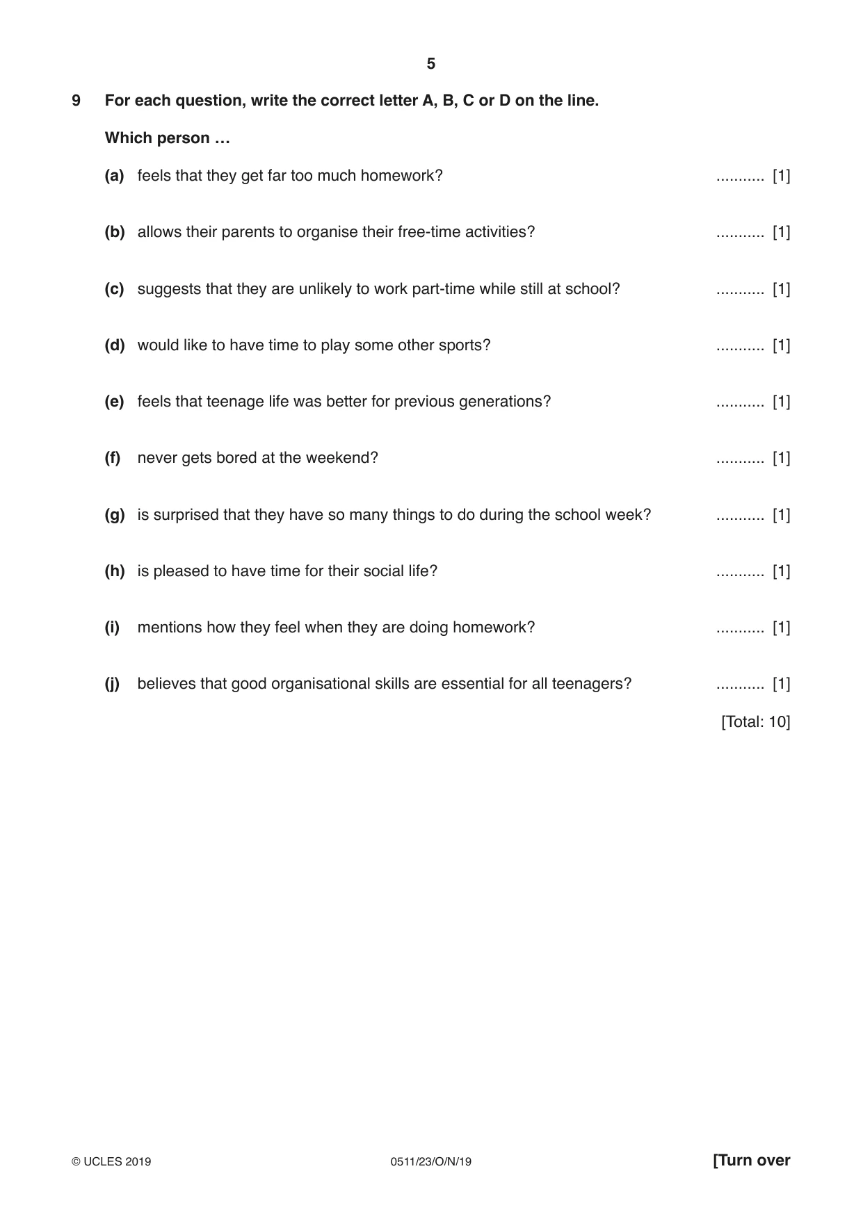 Cambridge IGCSE English - Second Language (count-in oral) 0511 2019 Oct/Nov Paper 2 · Variant 3 question paper, page 5 of 16