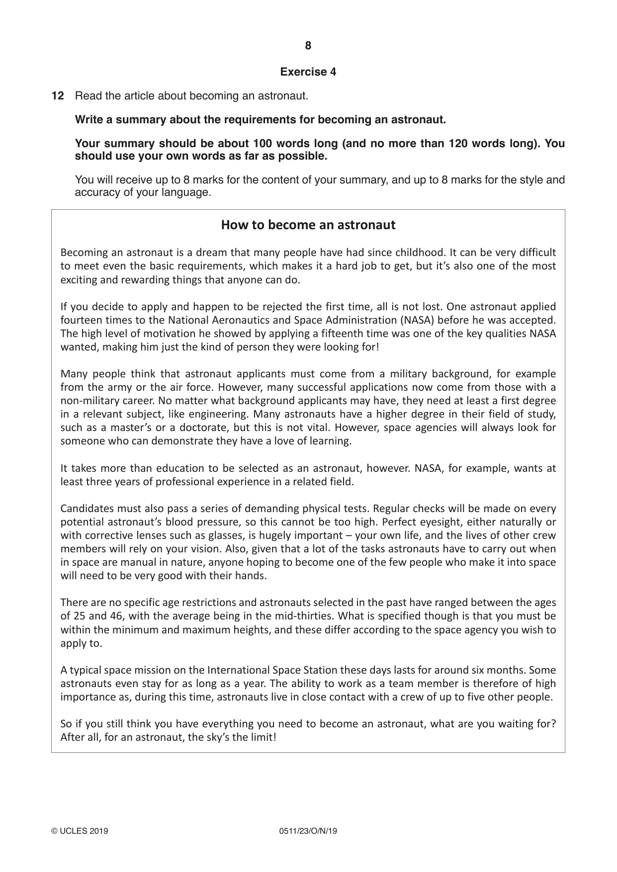 Cambridge IGCSE English - Second Language (count-in oral) 0511 2019 Oct/Nov Paper 2 · Variant 3 question paper, page 8 of 16