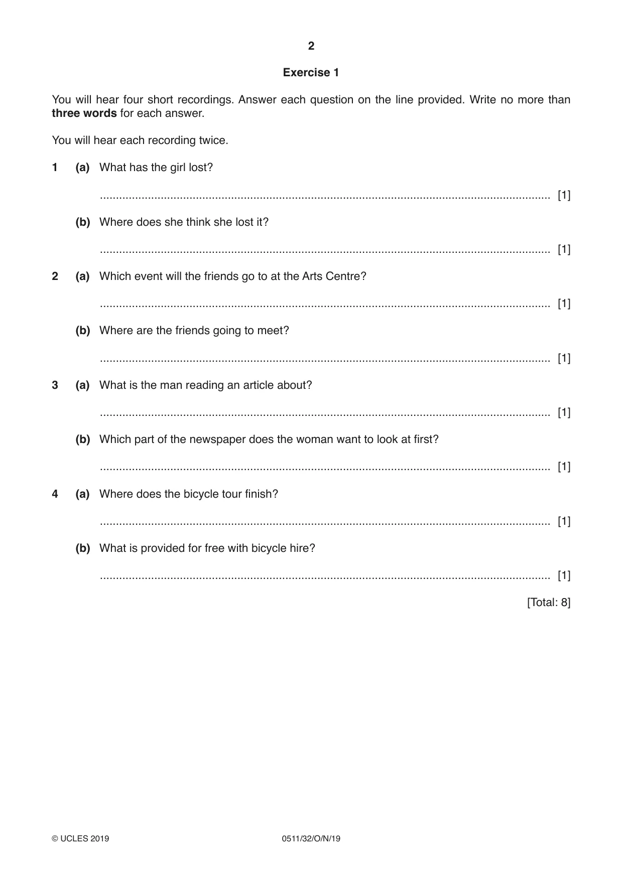 Cambridge IGCSE English - Second Language (count-in oral) 0511 2019 Oct/Nov Paper 3 · Variant 2 question paper, page 2 of 8