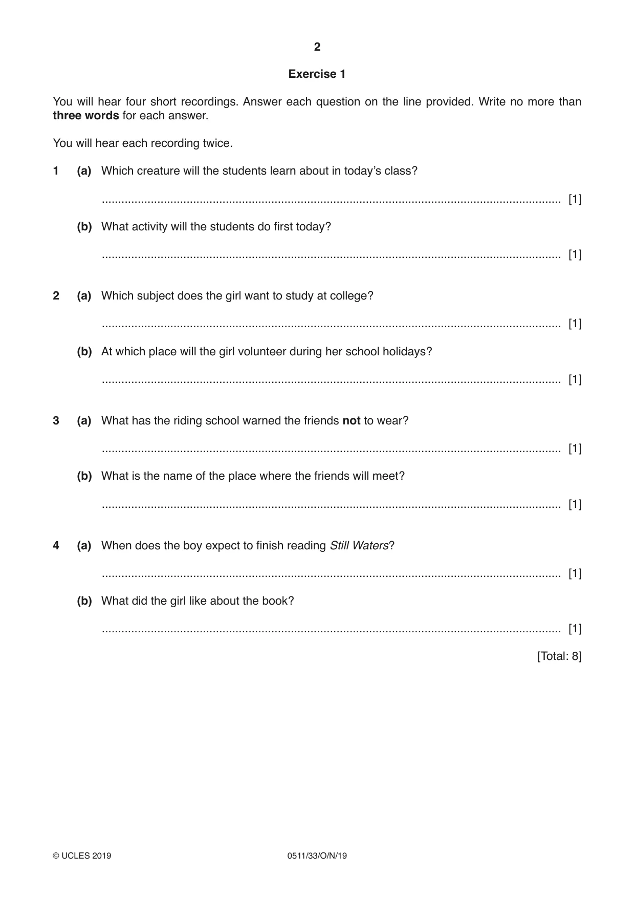 Cambridge IGCSE English - Second Language (count-in oral) 0511 2019 Oct/Nov Paper 3 · Variant 3 question paper, page 2 of 8