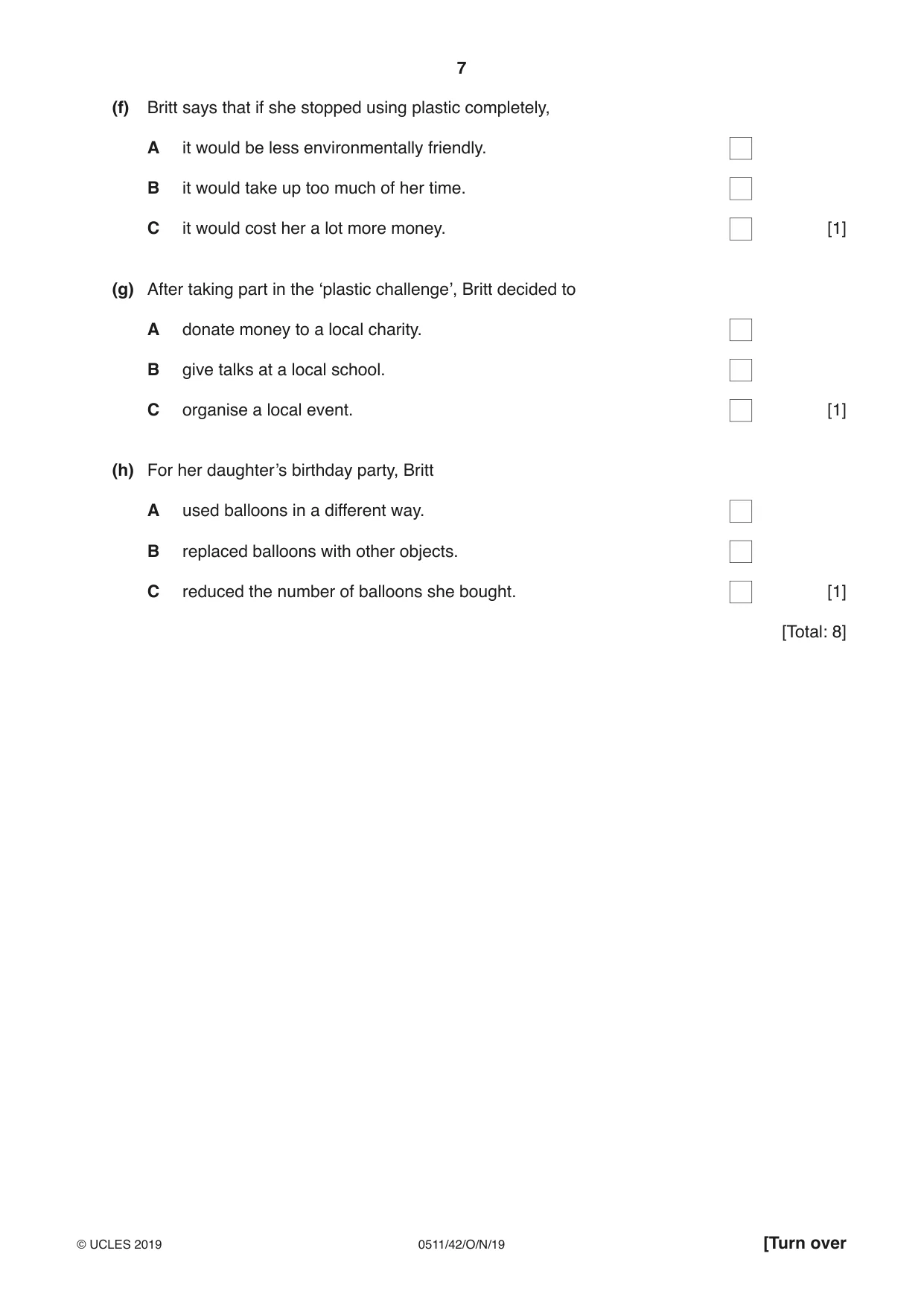 Cambridge IGCSE English - Second Language (count-in oral) 0511 2019 Oct/Nov Paper 4 · Variant 2 question paper, page 7 of 12
