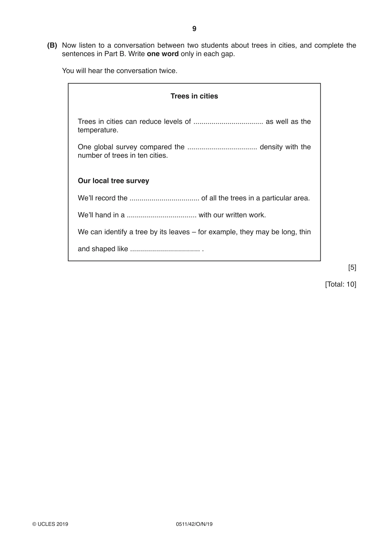 Cambridge IGCSE English - Second Language (count-in oral) 0511 2019 Oct/Nov Paper 4 · Variant 2 question paper, page 9 of 12