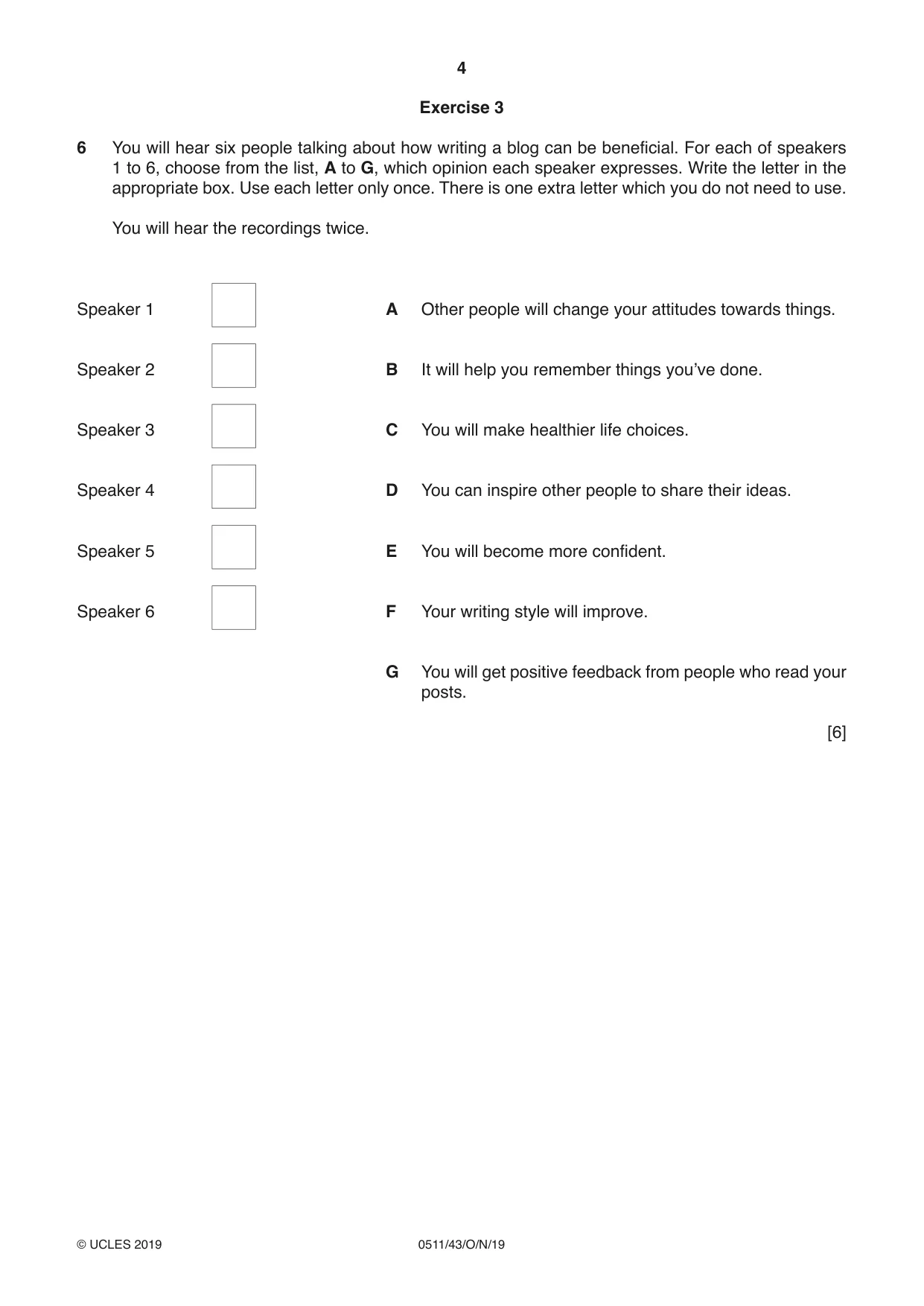 Cambridge IGCSE English - Second Language (count-in oral) 0511 2019 Oct/Nov Paper 4 · Variant 3 question paper, page 4 of 12