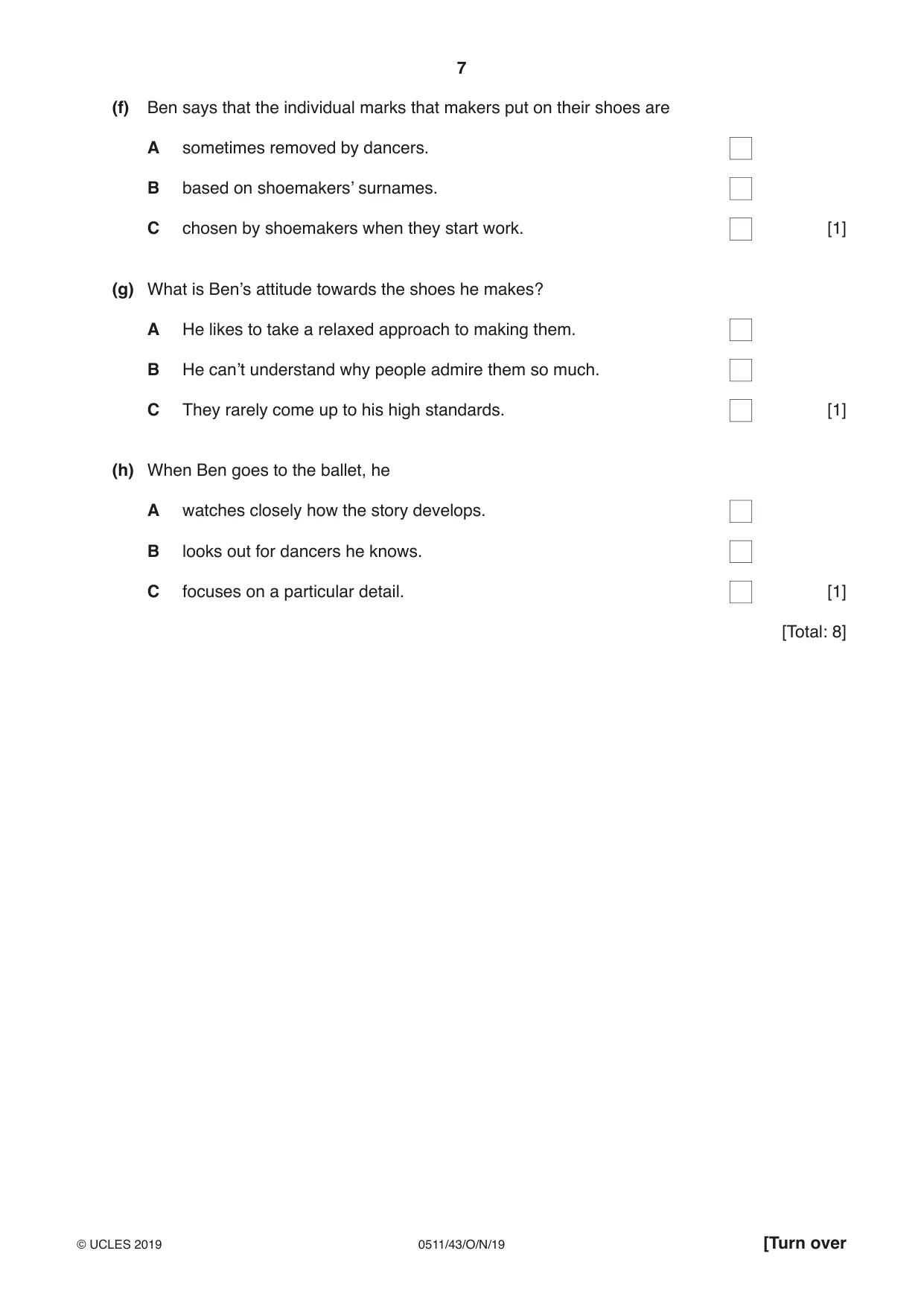 Cambridge IGCSE English - Second Language (count-in oral) 0511 2019 Oct/Nov Paper 4 · Variant 3 question paper, page 7 of 12