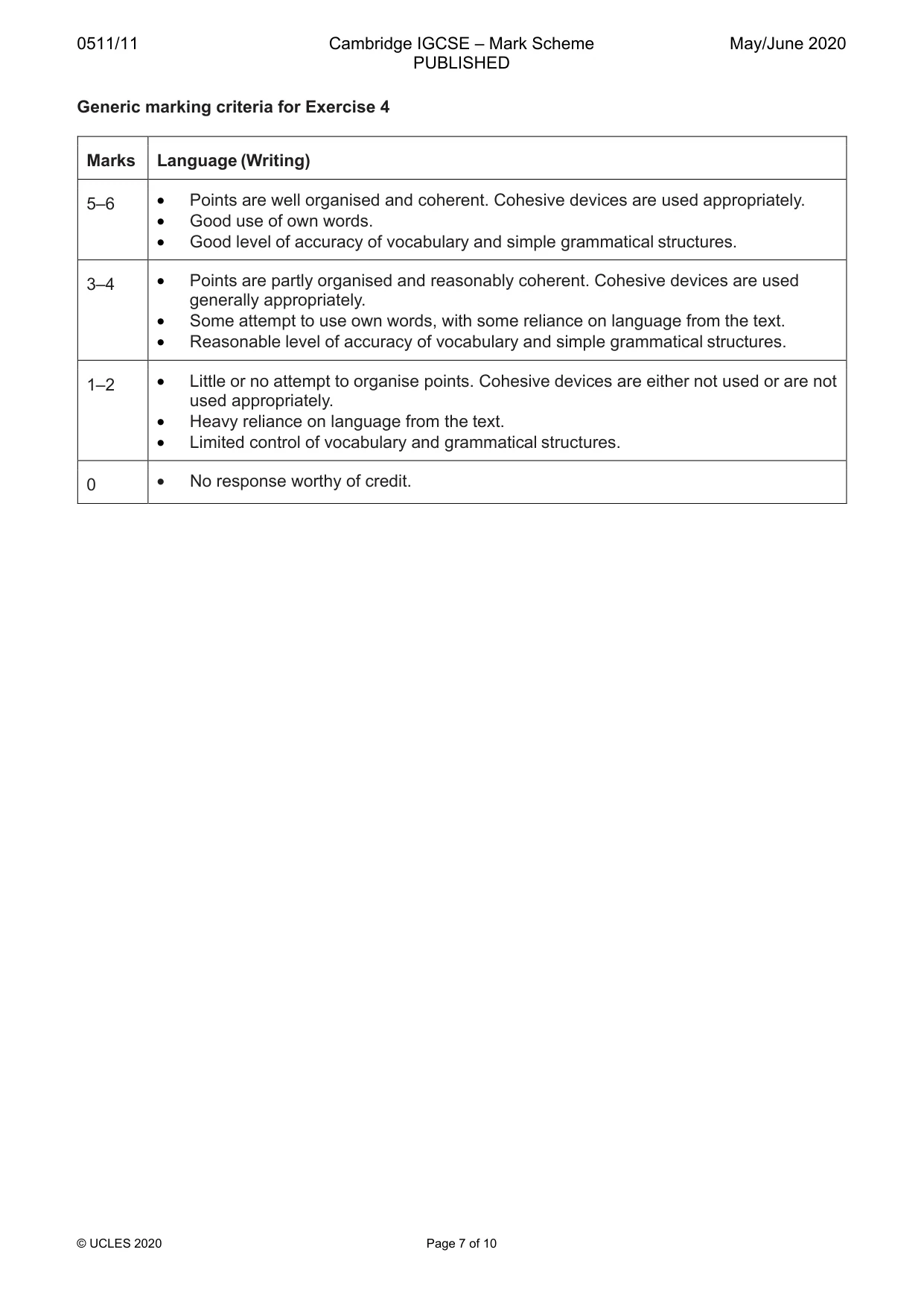Mark scheme, page 7 of 10
