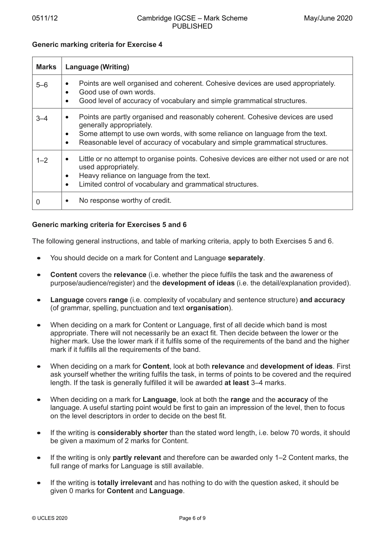 Mark scheme, page 6 of 9
