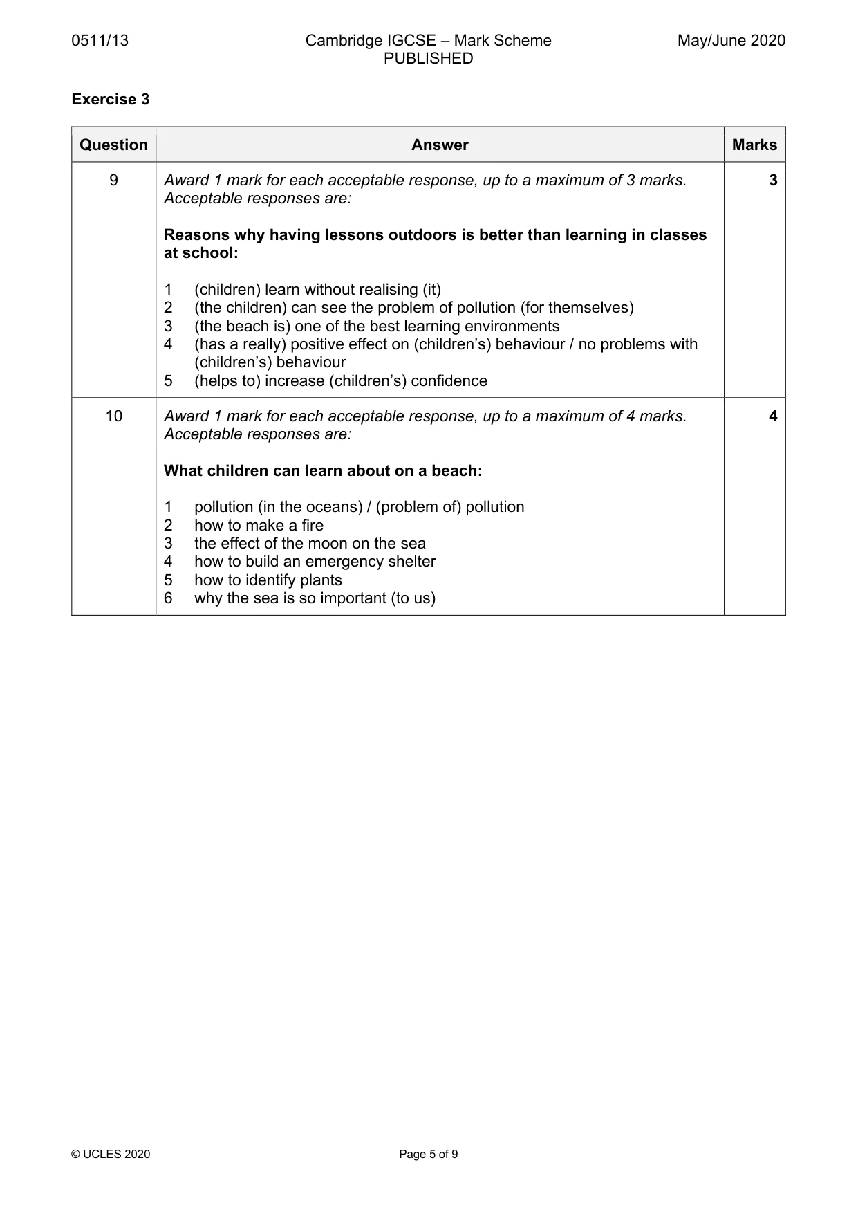 Mark scheme, page 5 of 9