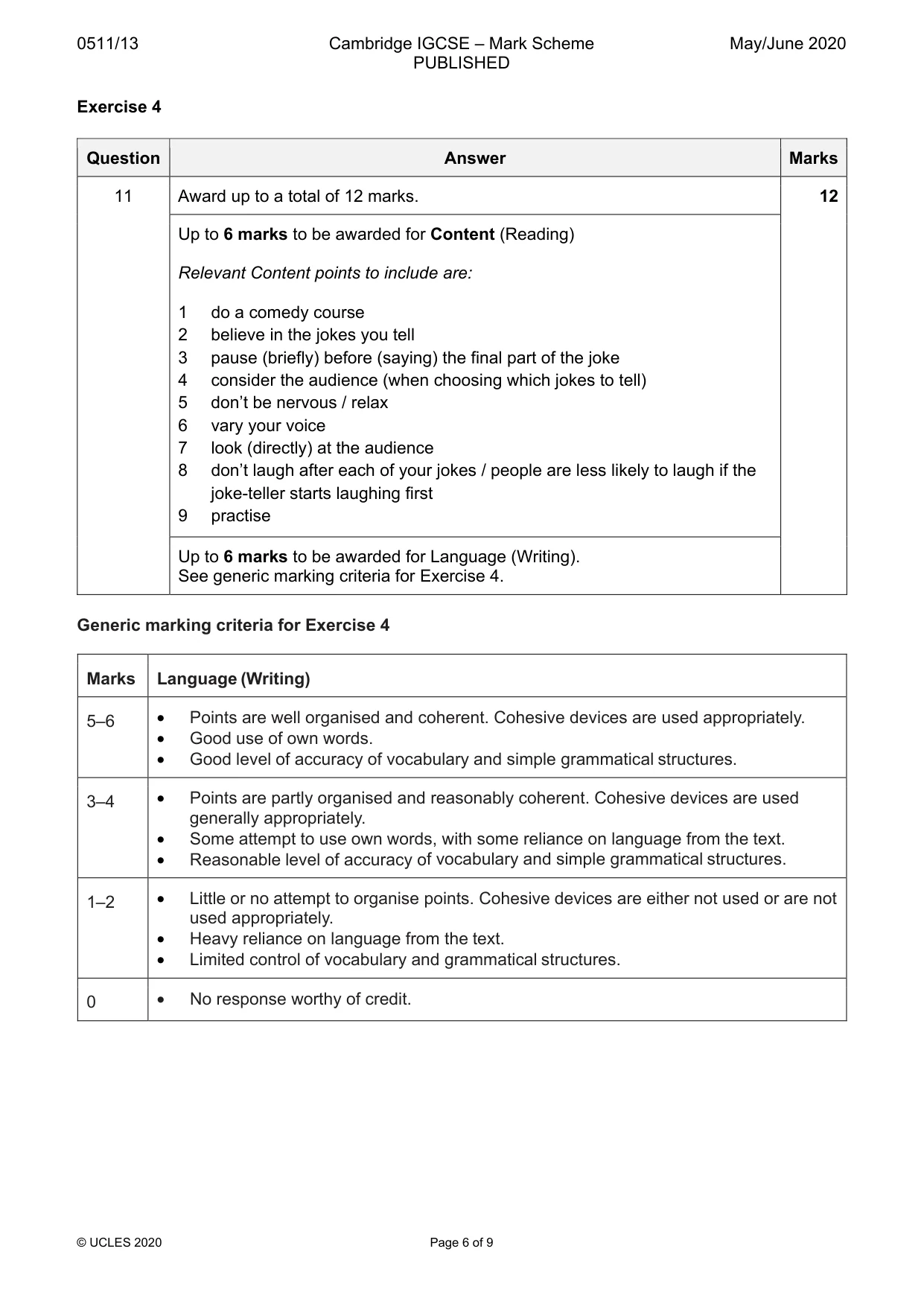Mark scheme, page 6 of 9