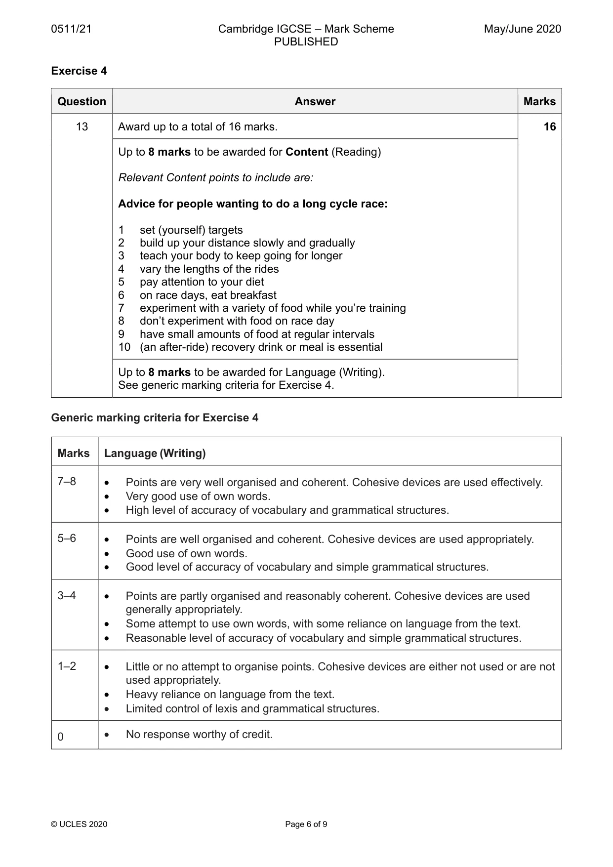Mark scheme, page 6 of 9