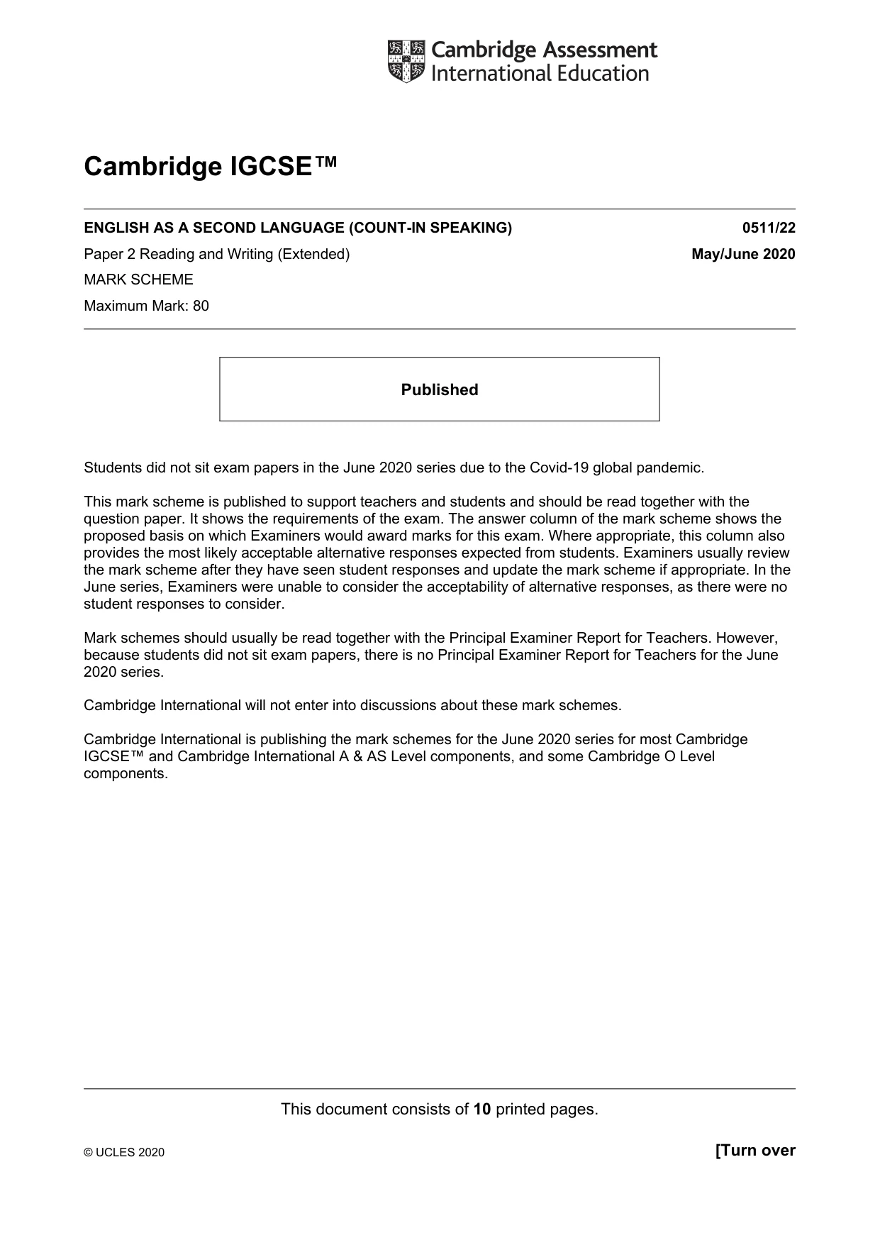 Mark scheme, page 1 of 10
