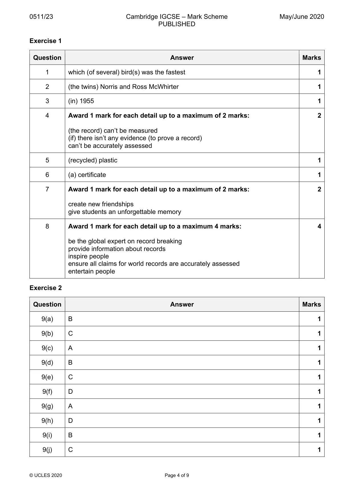 Mark scheme, page 4 of 9
