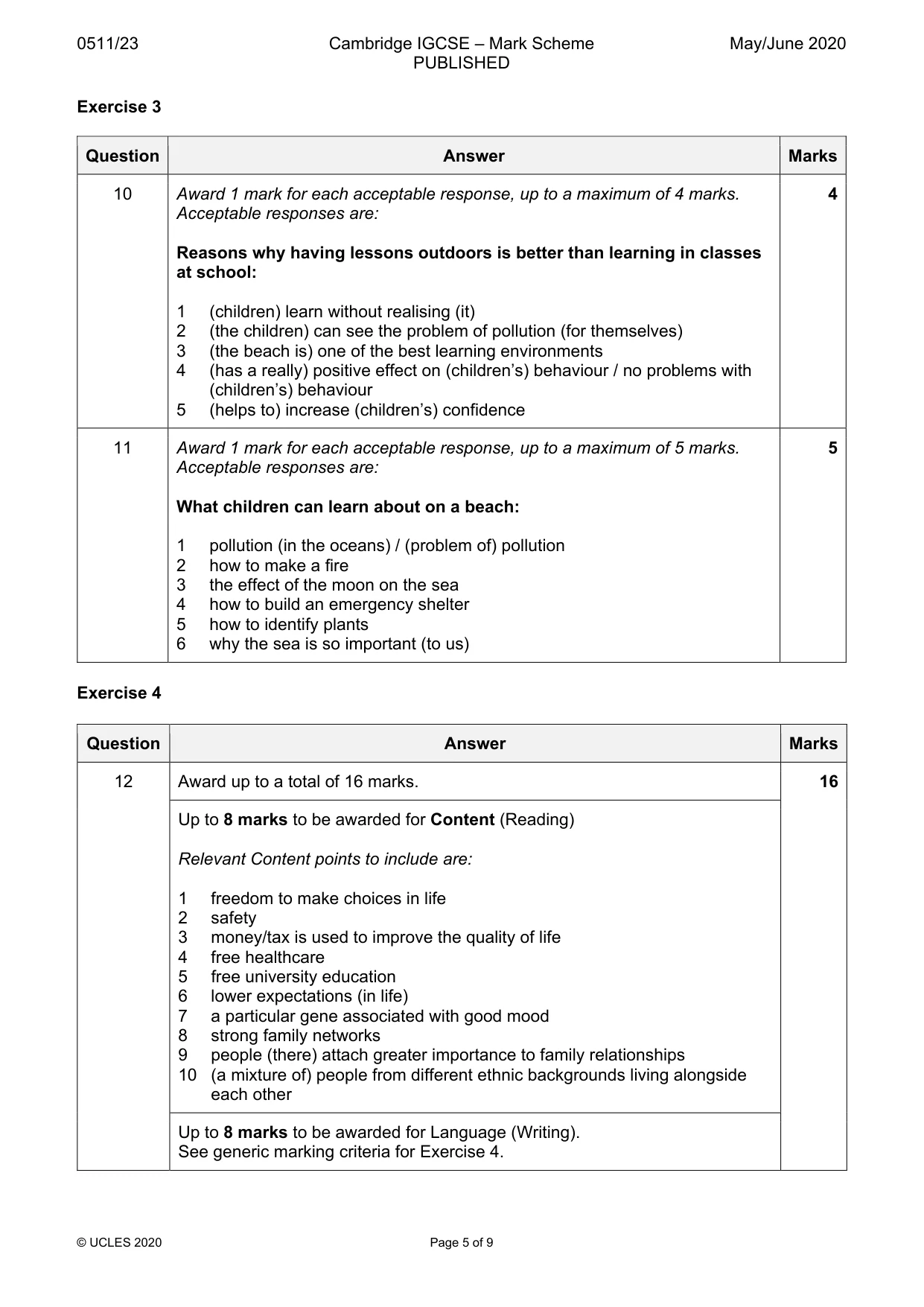 Mark scheme, page 5 of 9