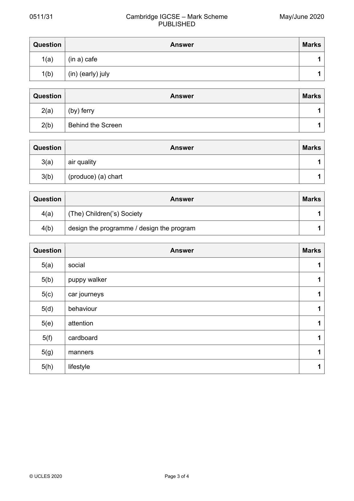 Mark scheme, page 3 of 4