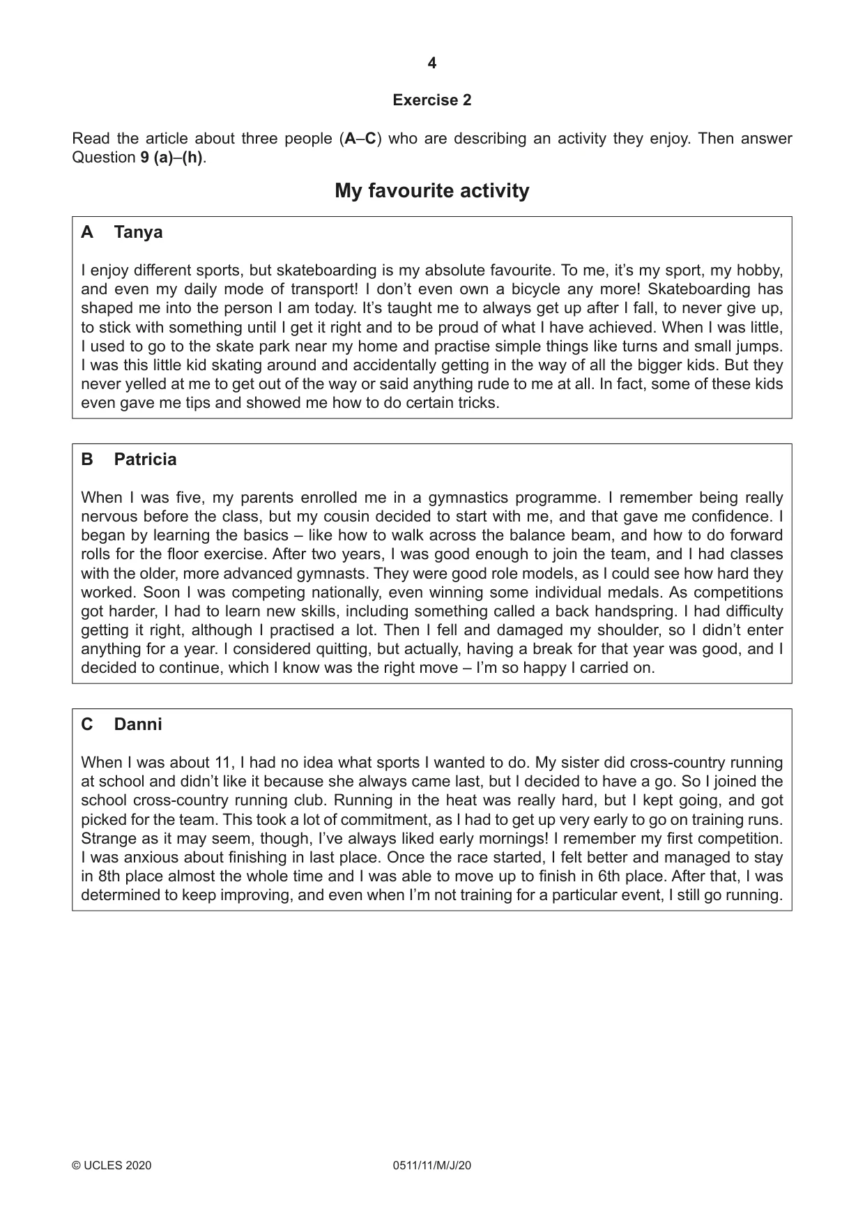 Cambridge IGCSE English - Second Language (count-in oral) 0511 2020 May/June Paper 1 · Variant 1 question paper, page 4 of 16
