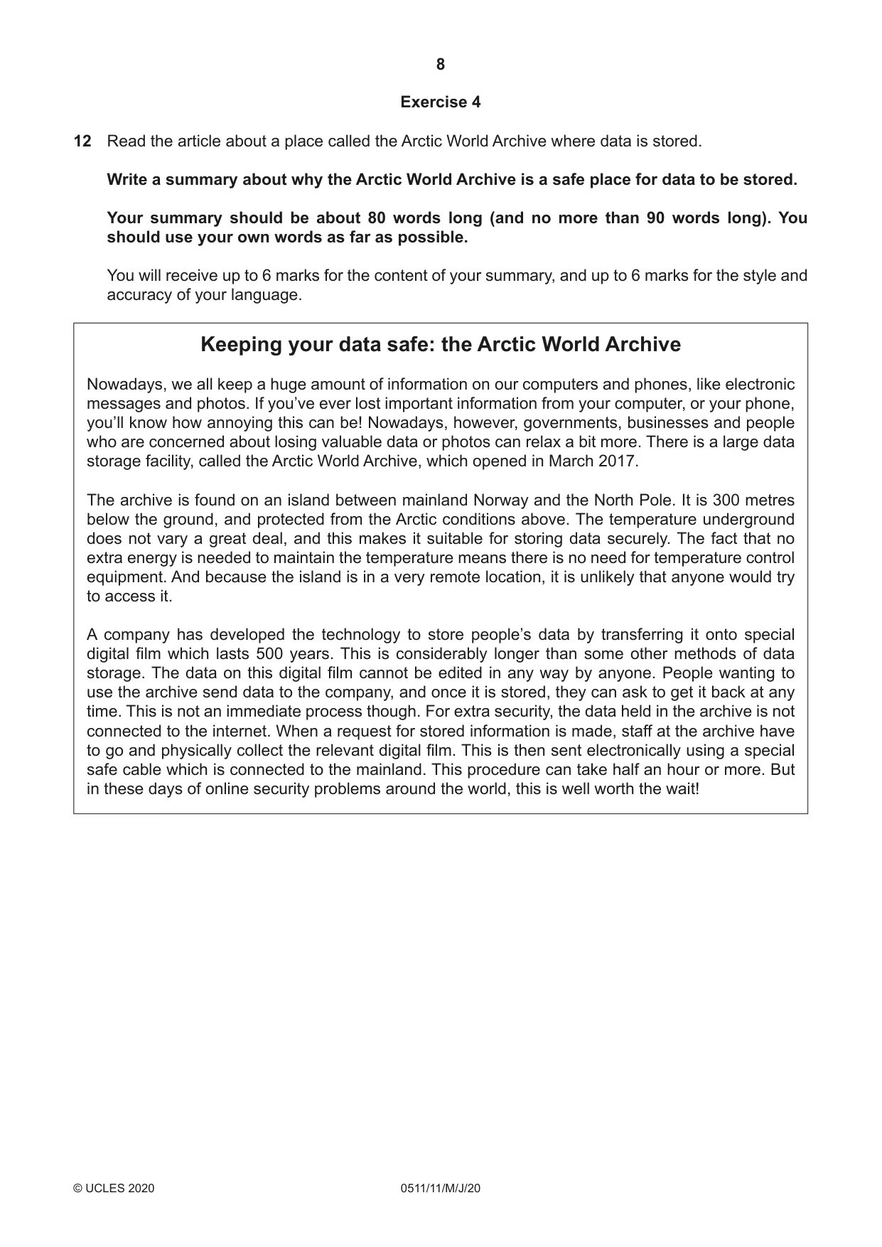 Cambridge IGCSE English - Second Language (count-in oral) 0511 2020 May/June Paper 1 · Variant 1 question paper, page 8 of 16