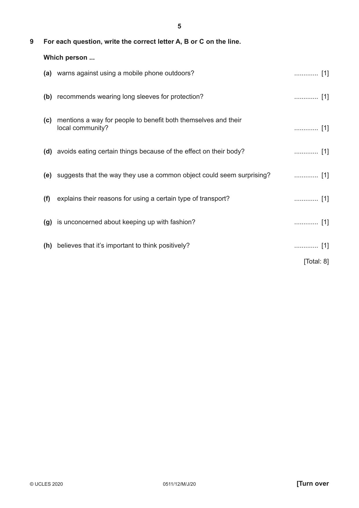 Cambridge IGCSE English - Second Language (count-in oral) 0511 2020 May/June Paper 1 · Variant 2 question paper, page 5 of 16