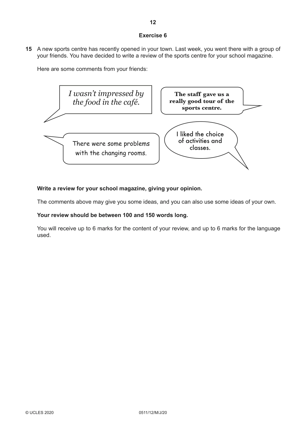 Cambridge IGCSE English - Second Language (count-in oral) 0511 2020 May/June Paper 1 · Variant 2 question paper, page 12 of 16