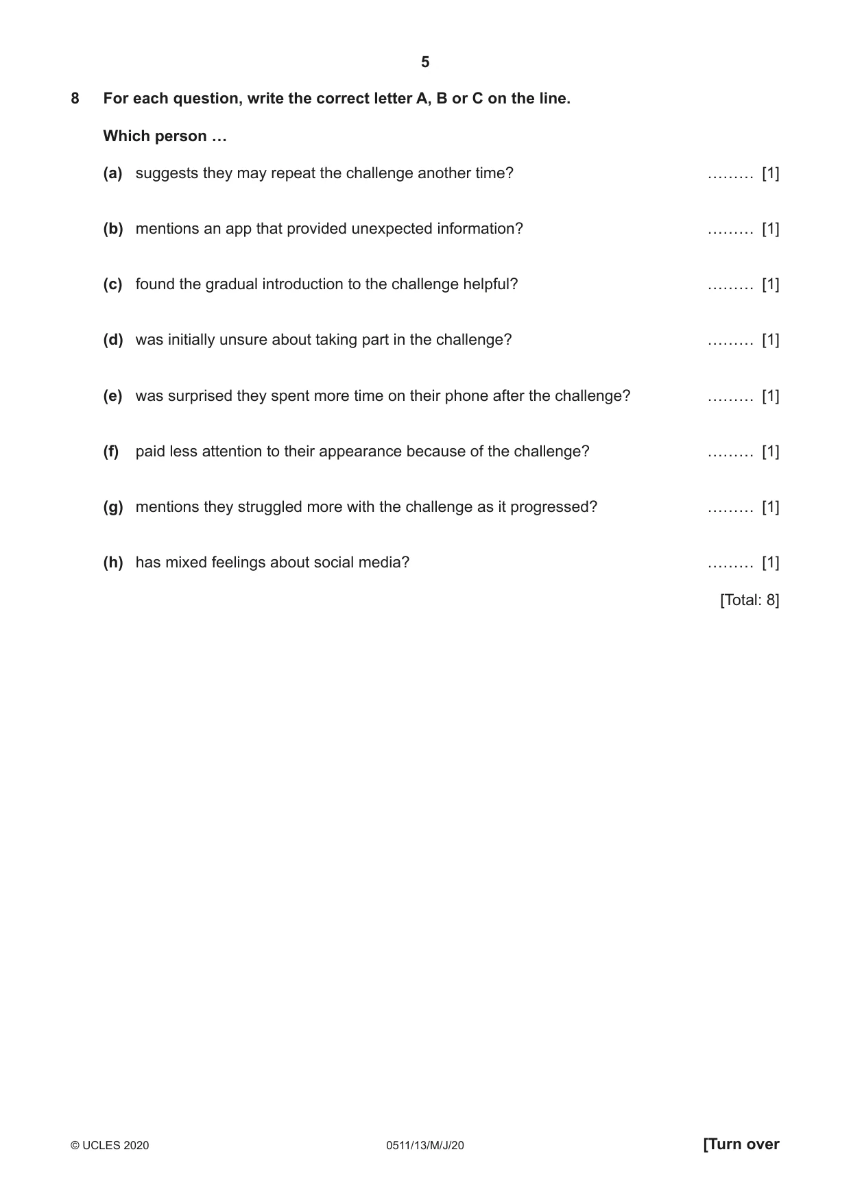 Cambridge IGCSE English - Second Language (count-in oral) 0511 2020 May/June Paper 1 · Variant 3 question paper, page 5 of 16