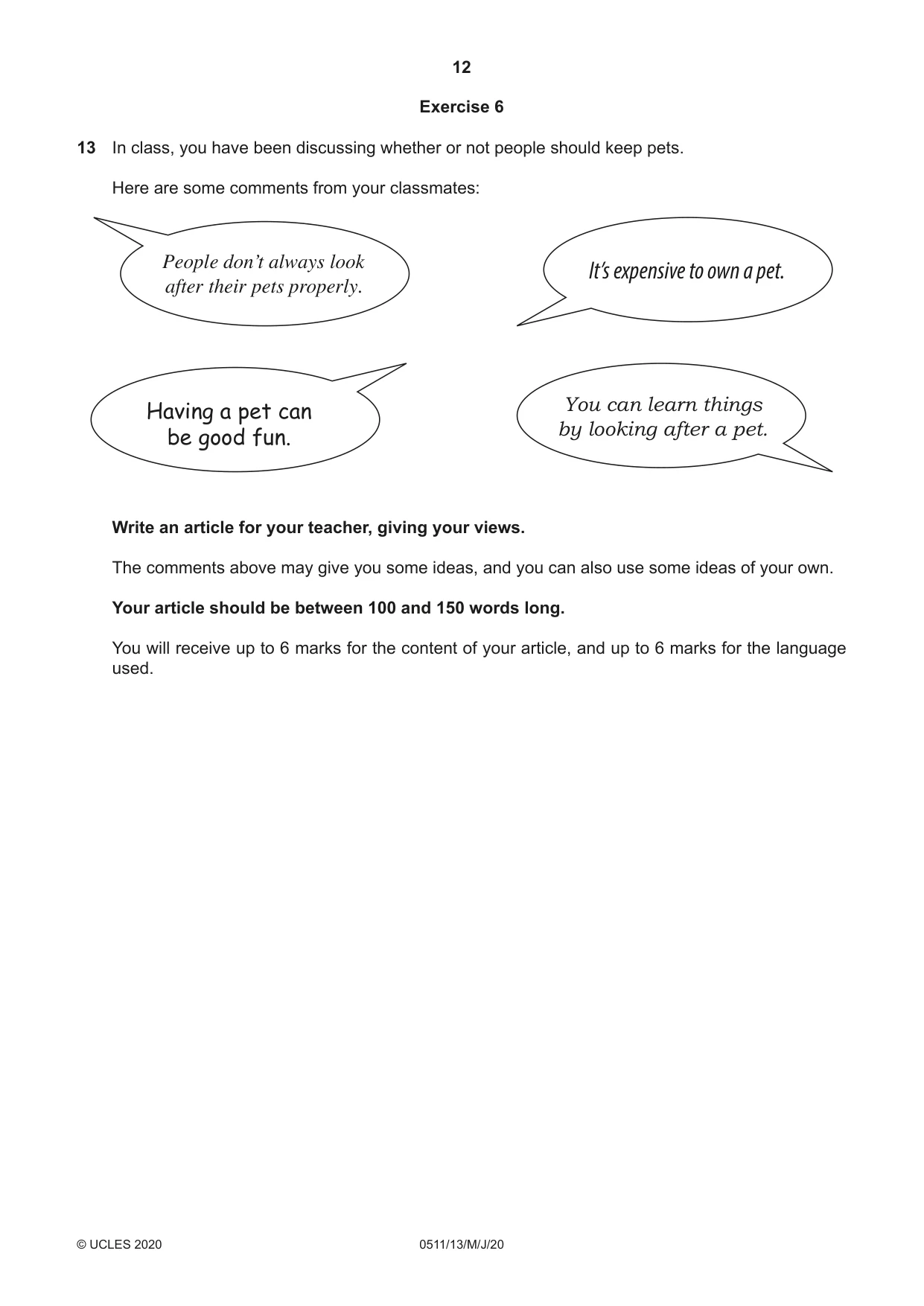 Cambridge IGCSE English - Second Language (count-in oral) 0511 2020 May/June Paper 1 · Variant 3 question paper, page 12 of 16